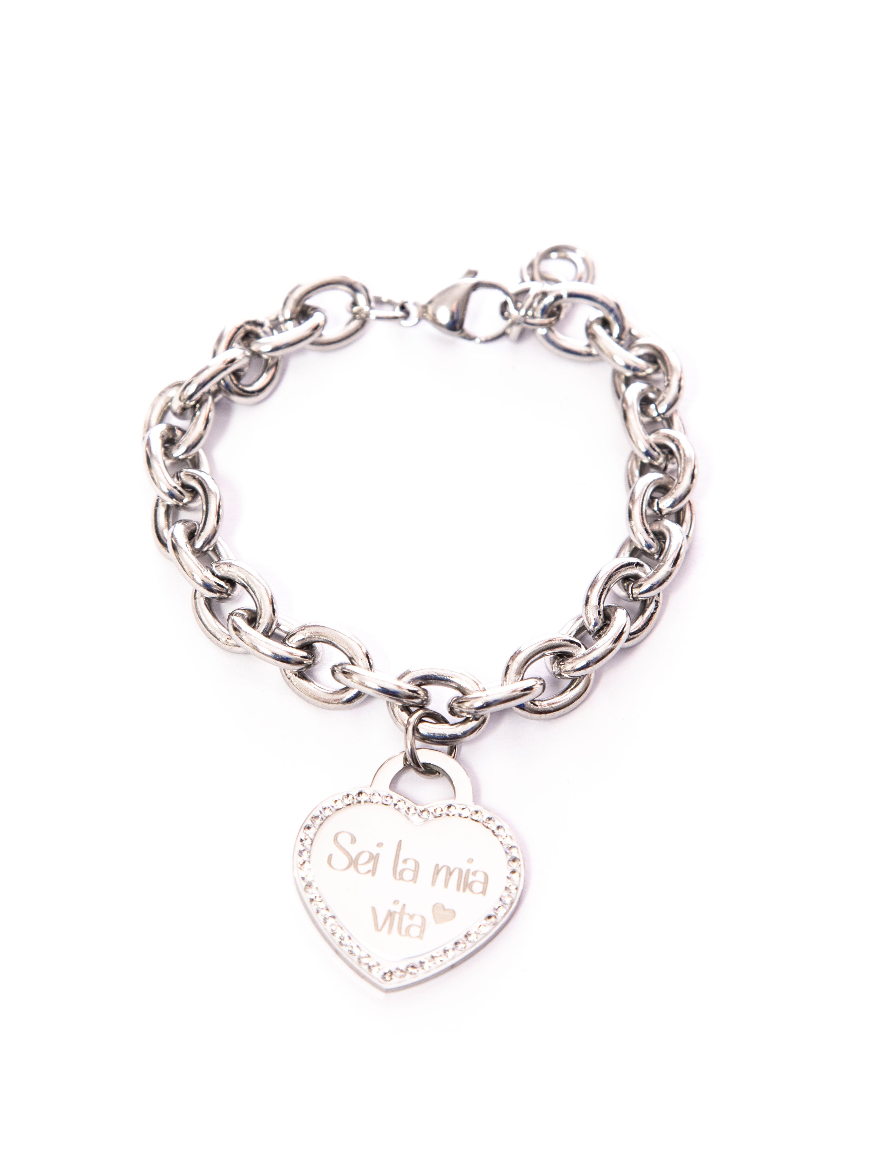 Bracciale cuore con frasi - Acciaio inox-Pink Babol