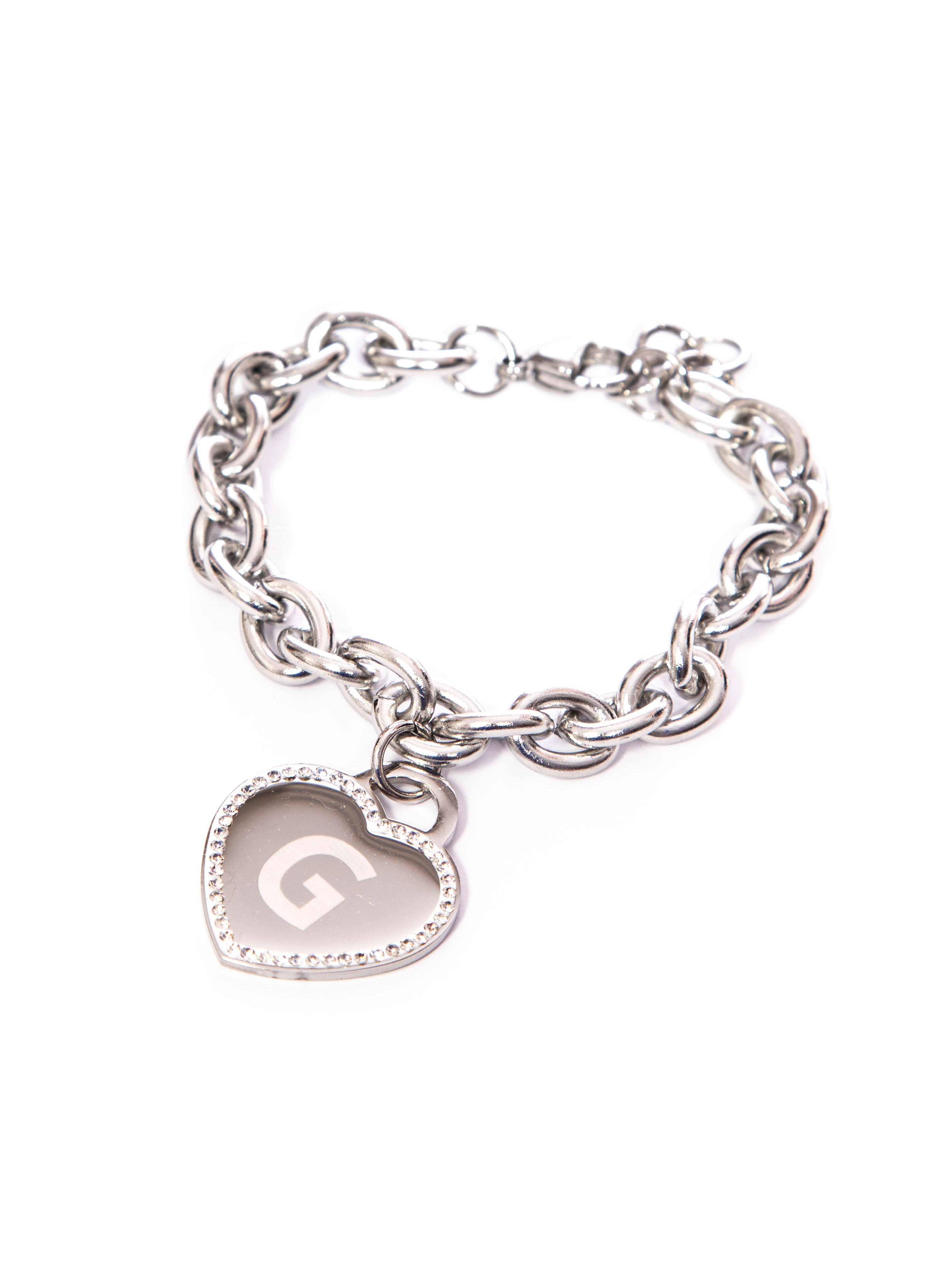 Bracciale cuore con lettera - Acciaio inox-Pink Babol