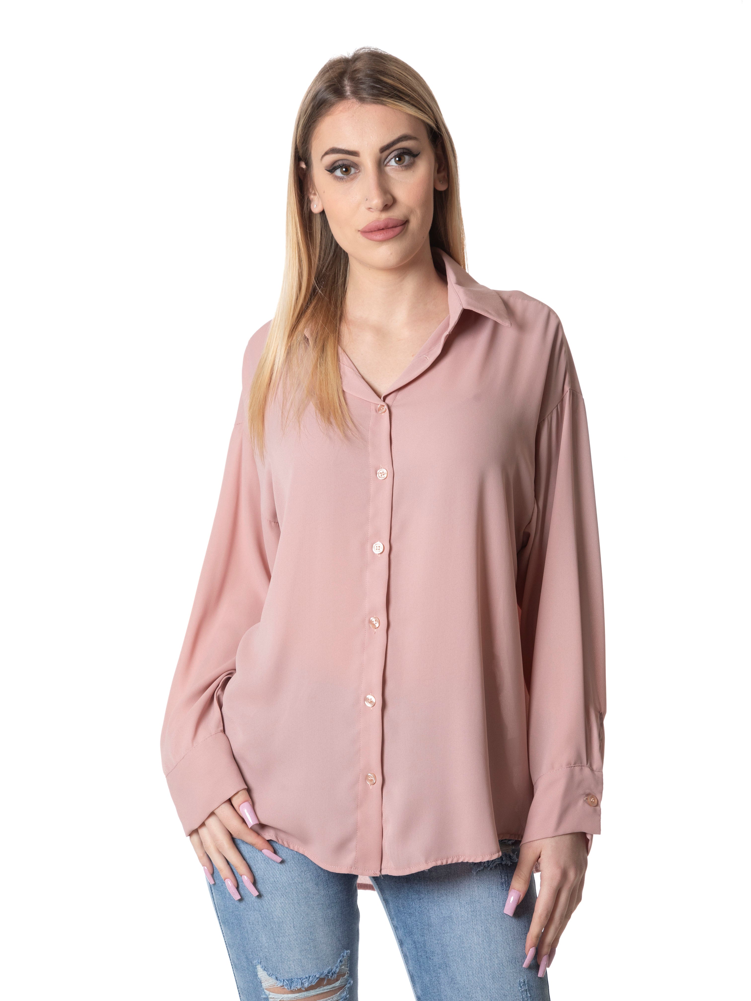 Camicia oversize in chiffon-Pink Babol