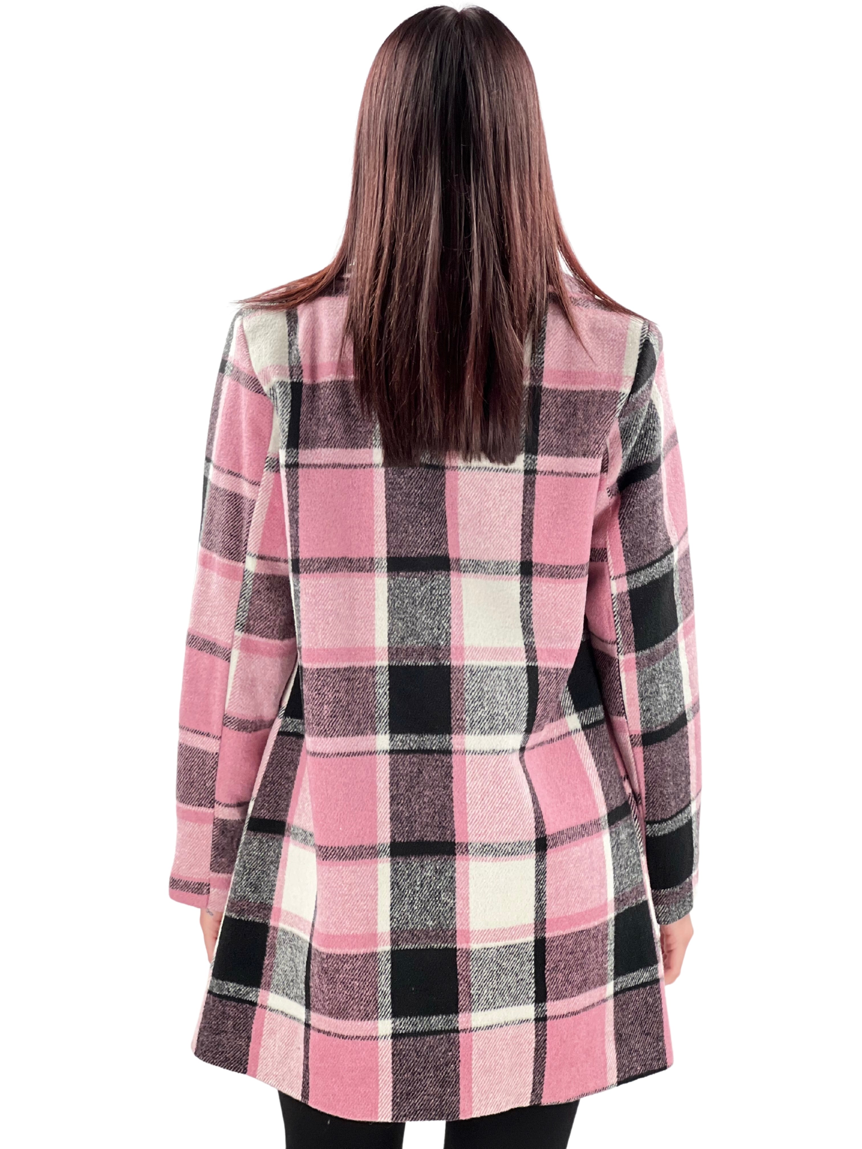 Cappotto a quadri con bottoni-Pink Babol