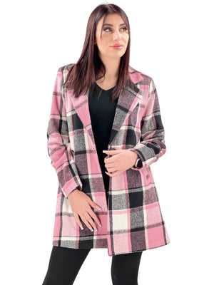 Cappotto a quadri con bottoni-Pink Babol