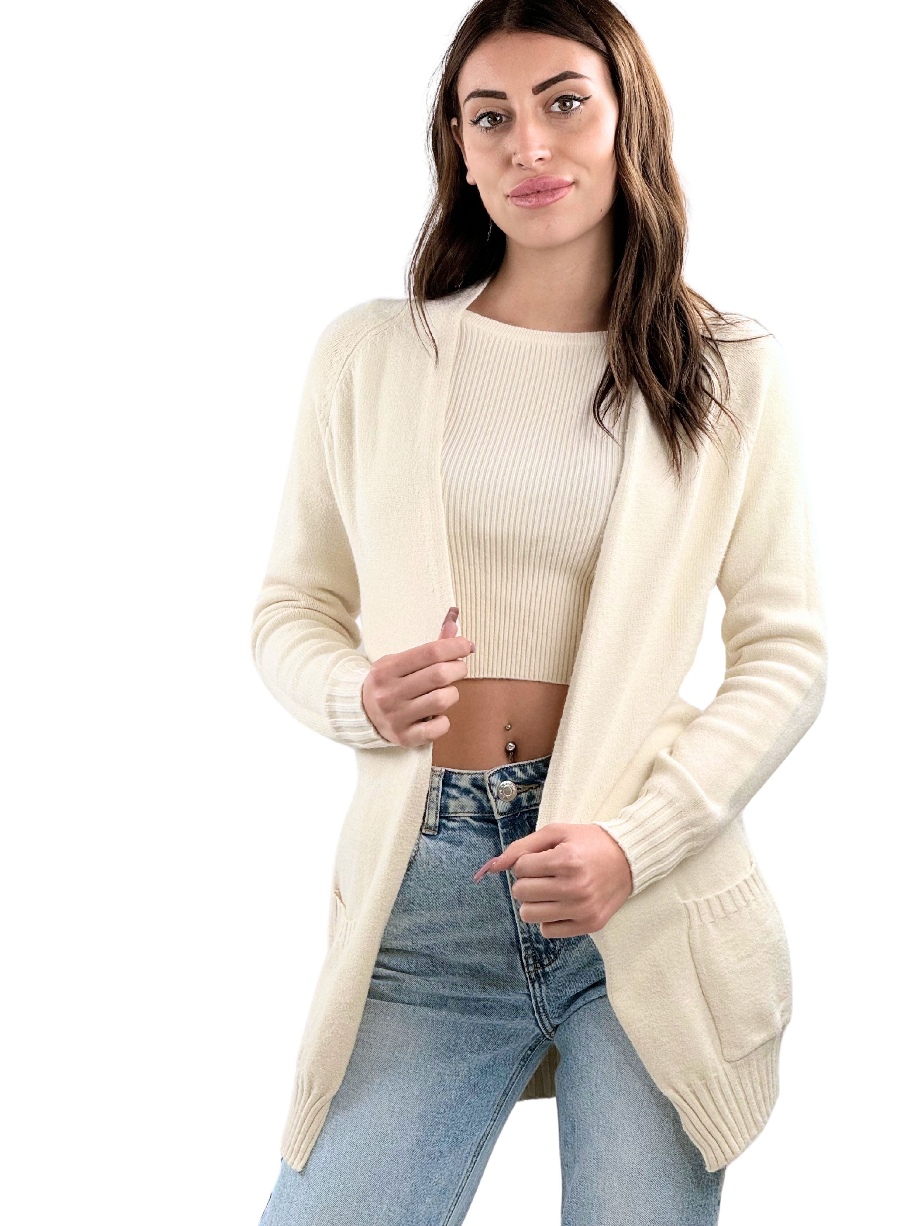 Cardigan con tasche in calda viscosa-Pink Babol