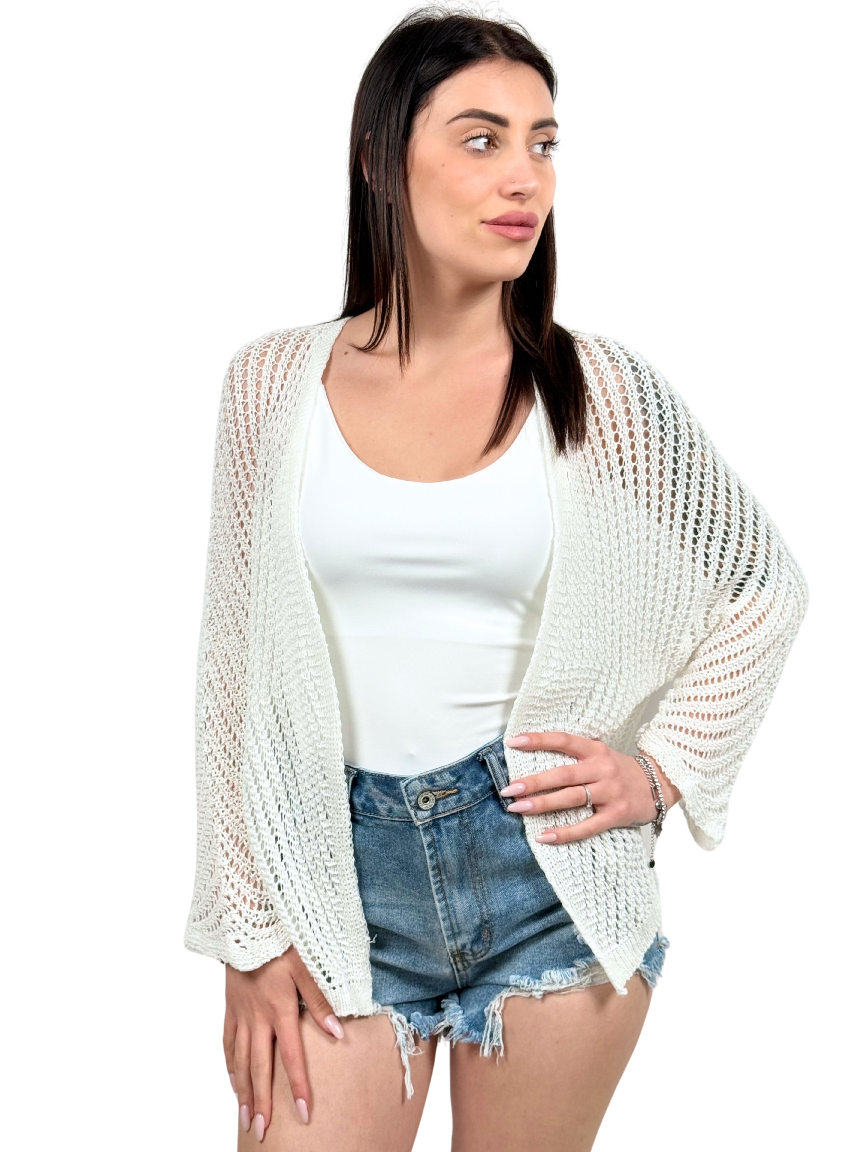 Cardigan corto traforato-Pink Babol