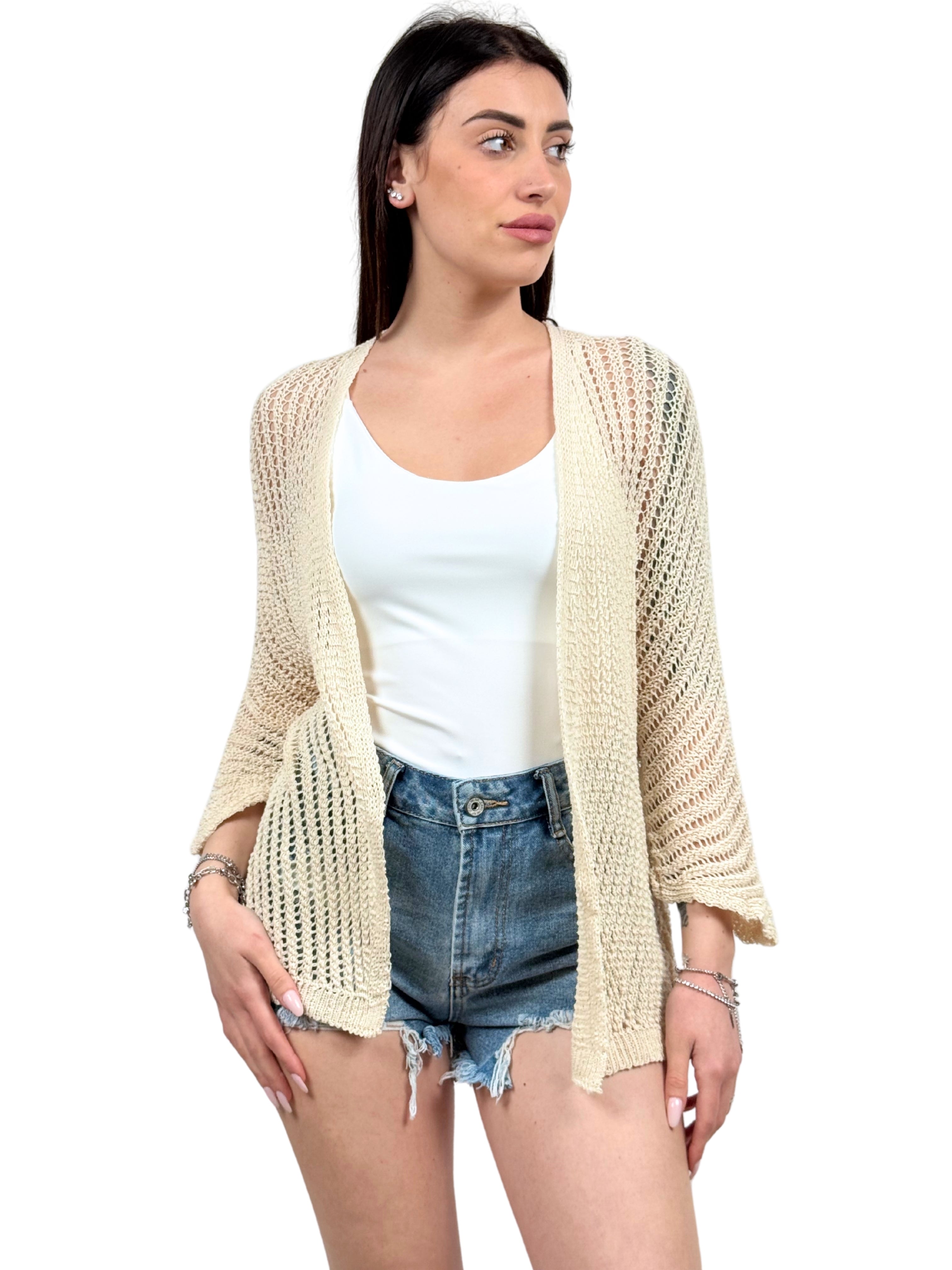 Cardigan corto traforato-Pink Babol