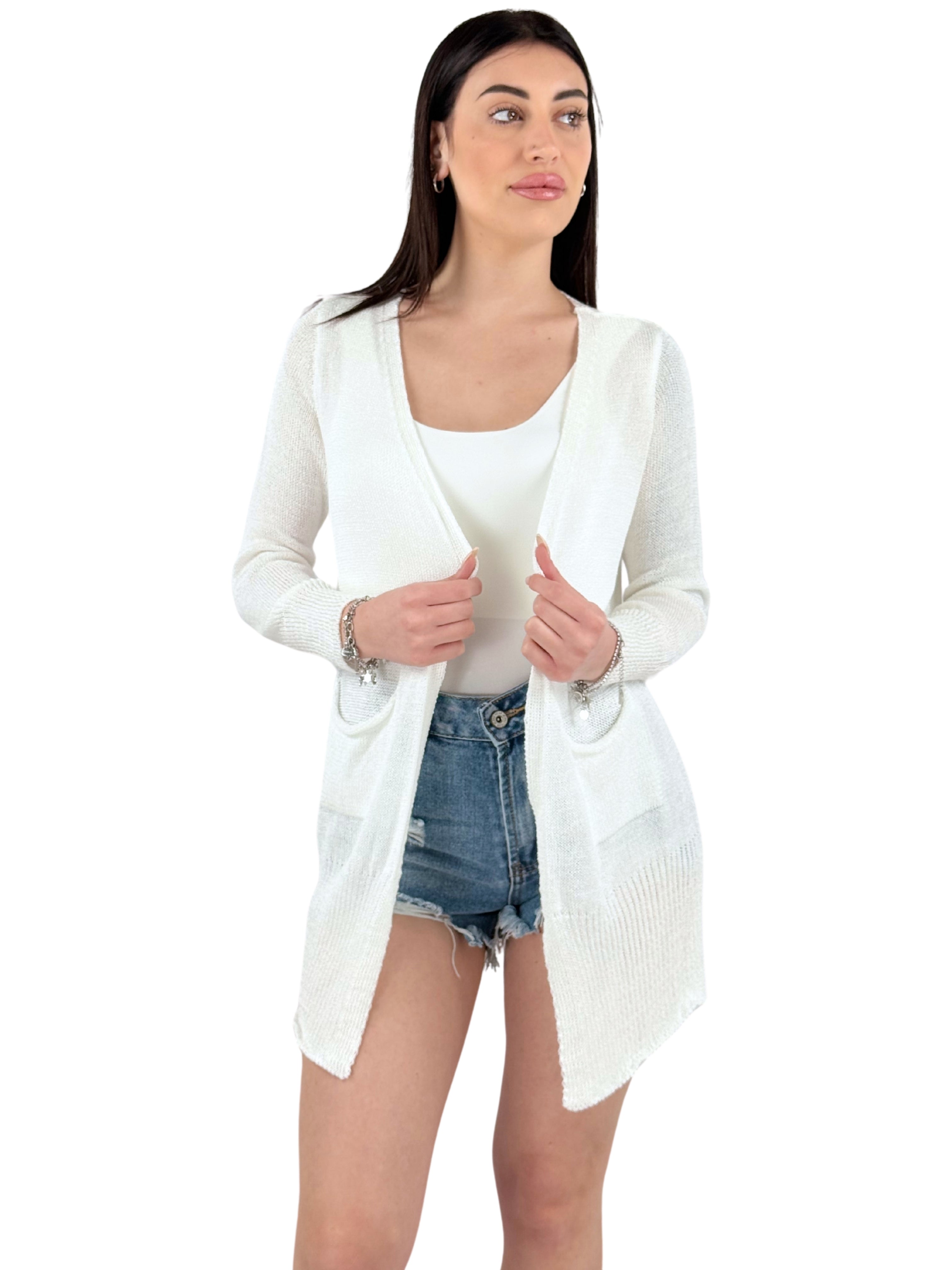 Cardigan traforato con tasche-Pink Babol