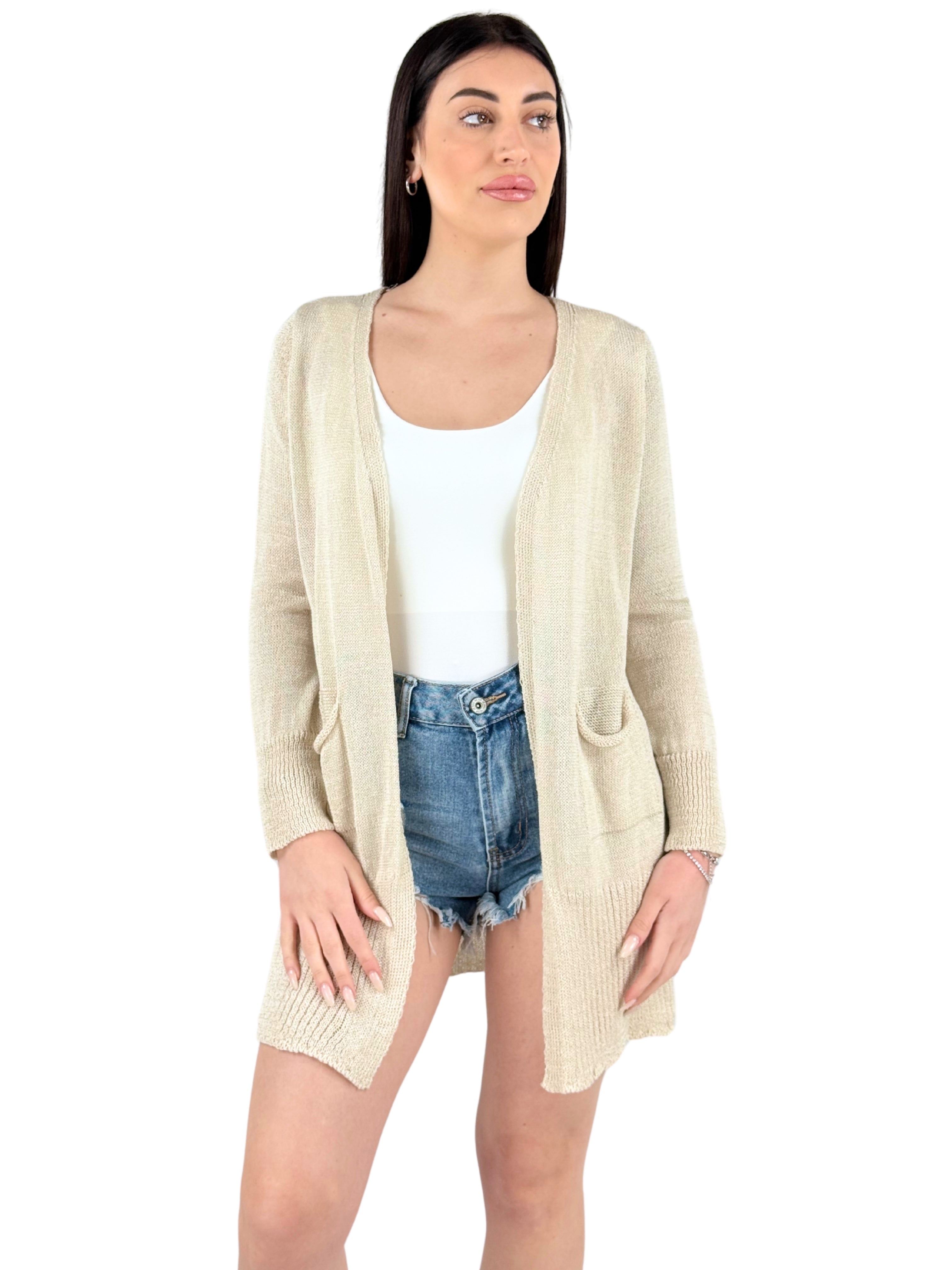 Cardigan traforato con tasche-Pink Babol