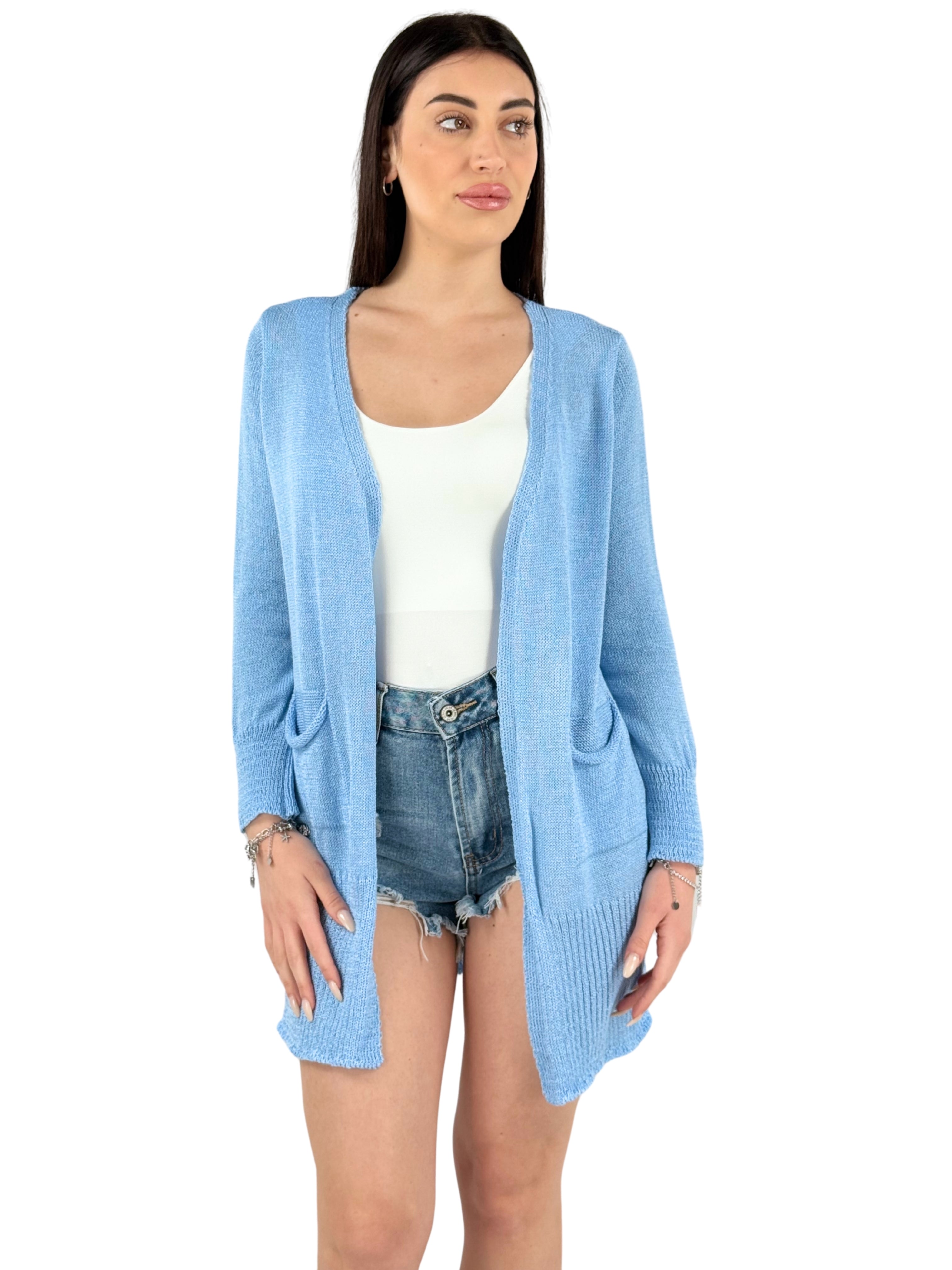 Cardigan traforato con tasche-Pink Babol