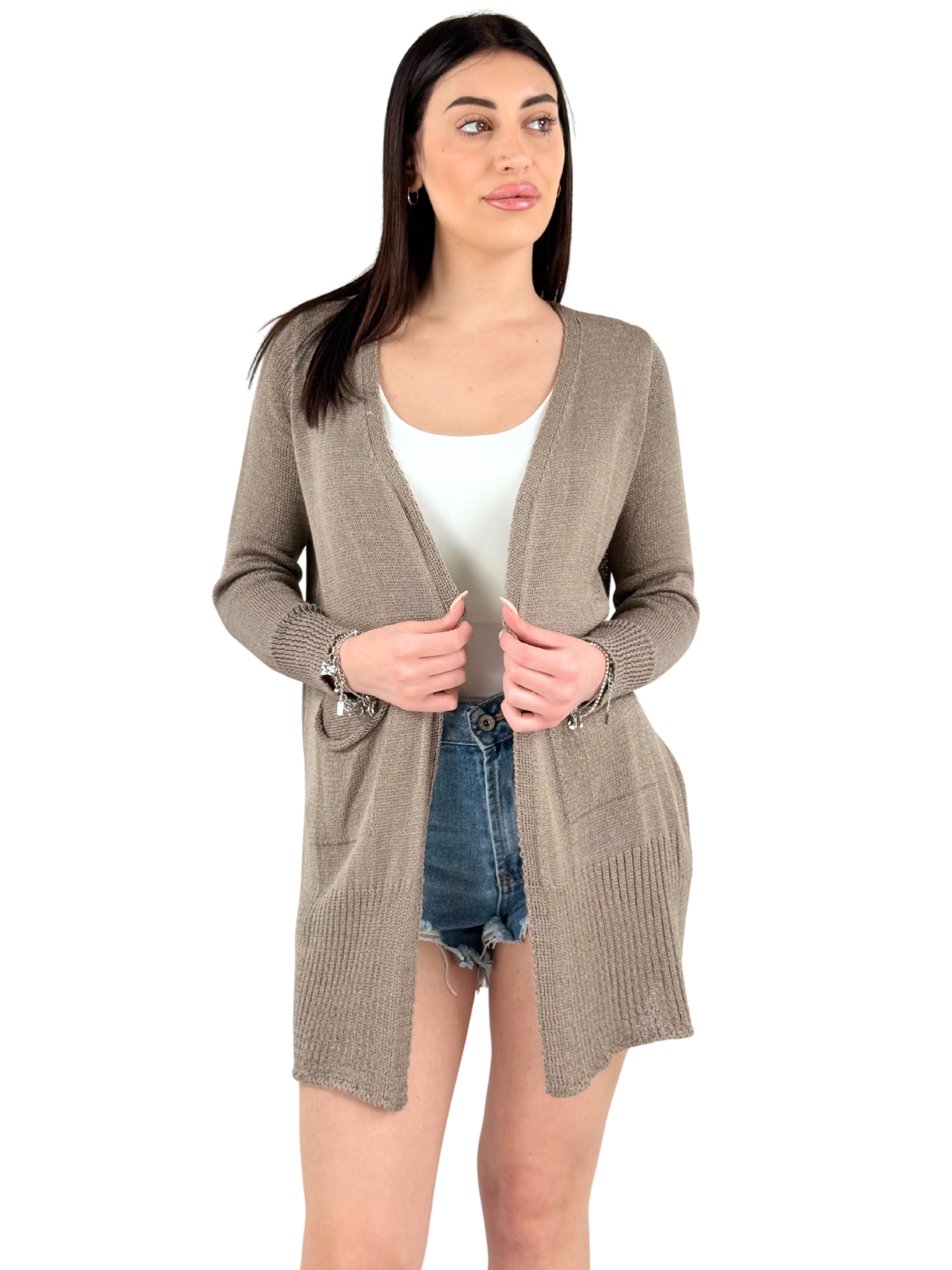 Cardigan traforato con tasche-Pink Babol