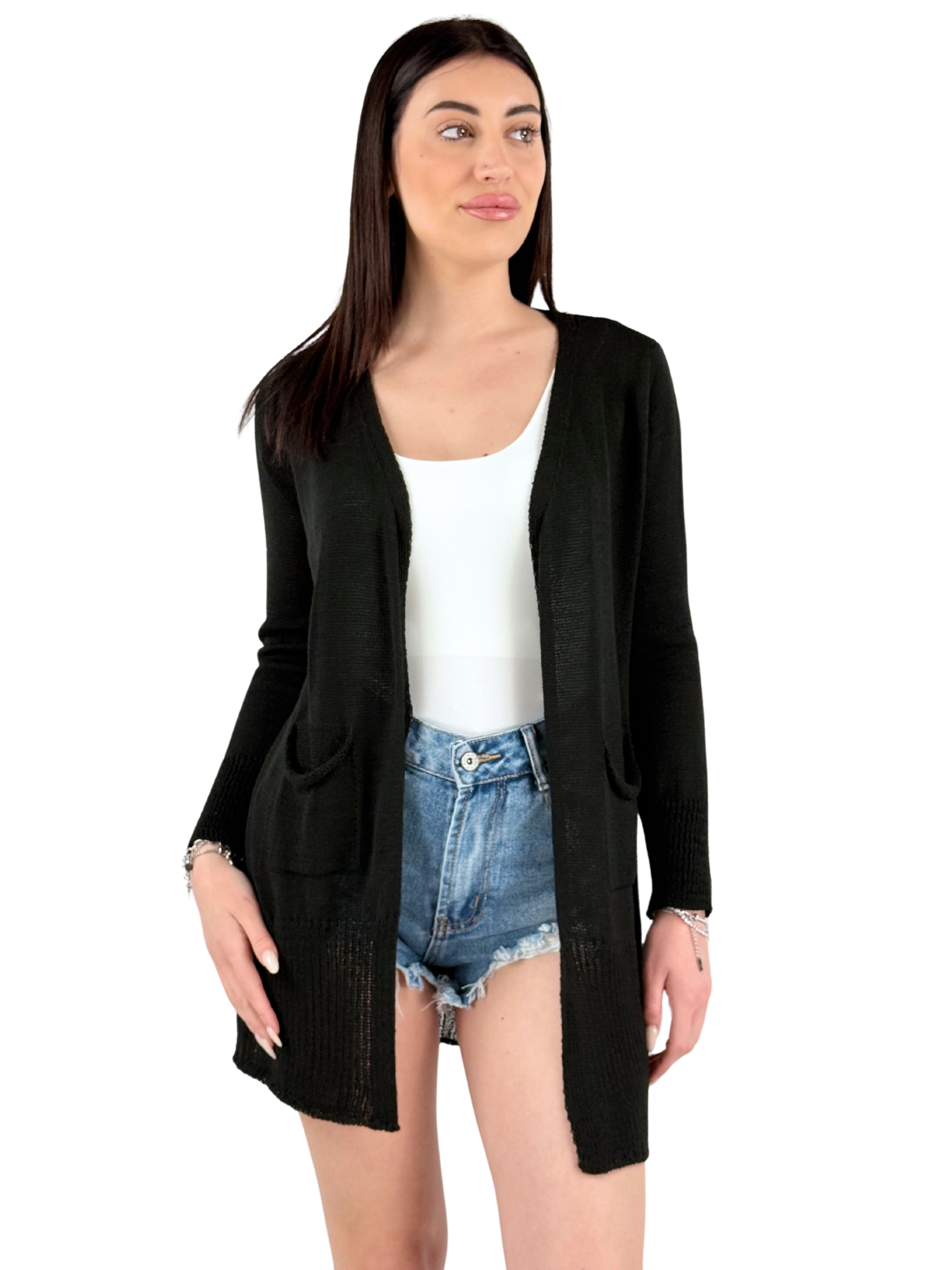 Cardigan traforato con tasche-Pink Babol