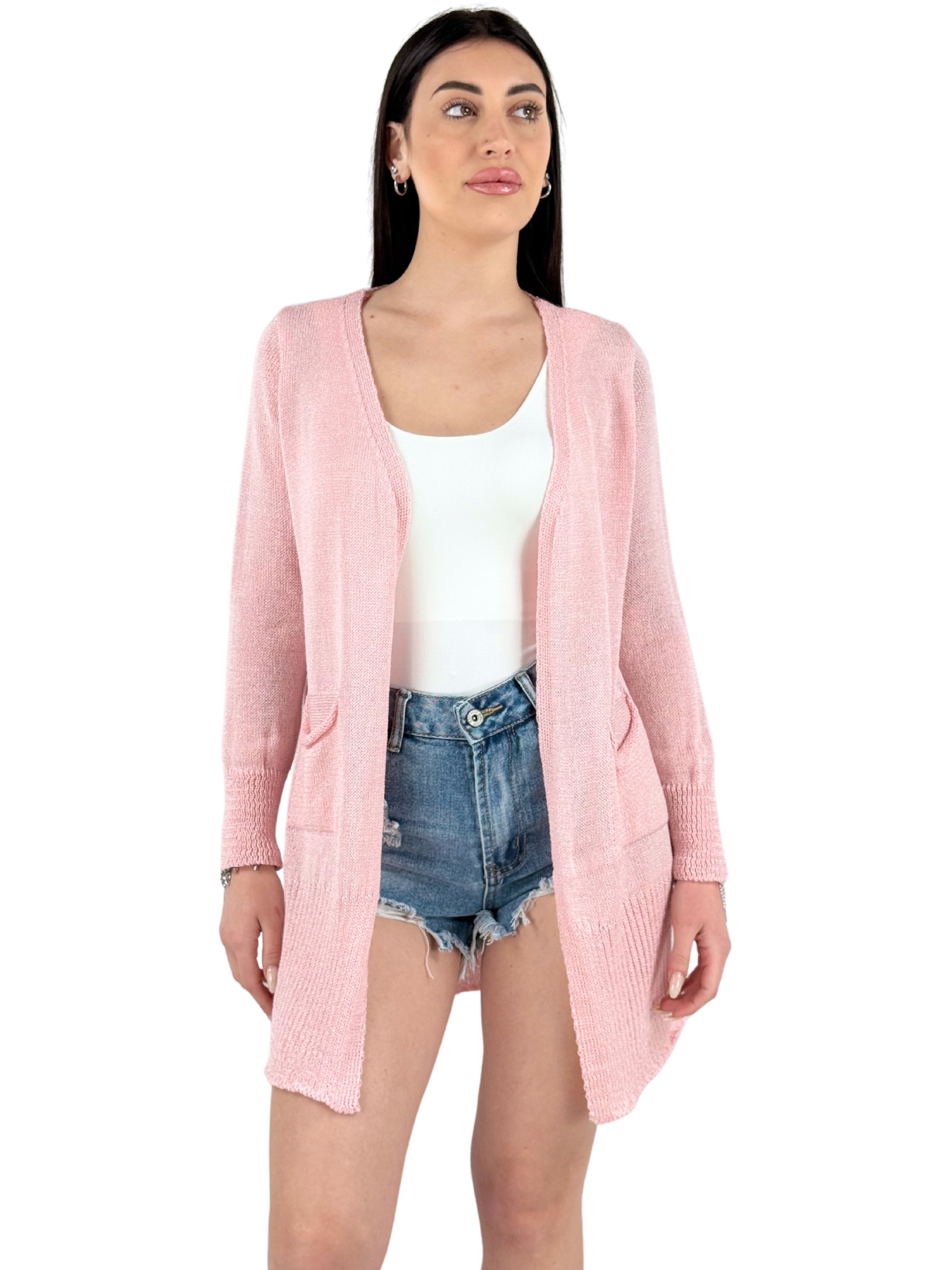 Cardigan traforato con tasche-Pink Babol