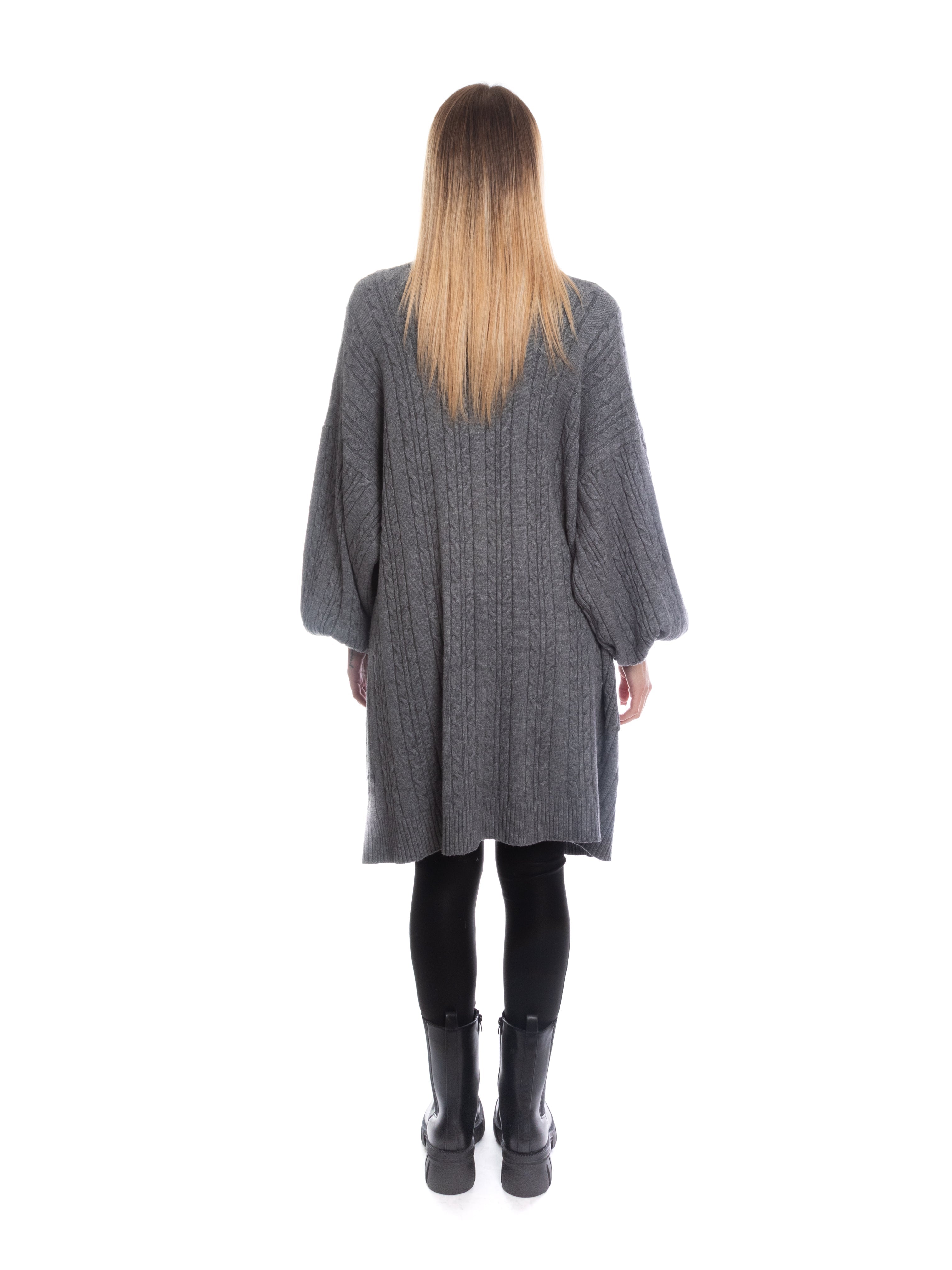 Cardigan trecce pesante con tasche maniche a palloncino-Pink Babol