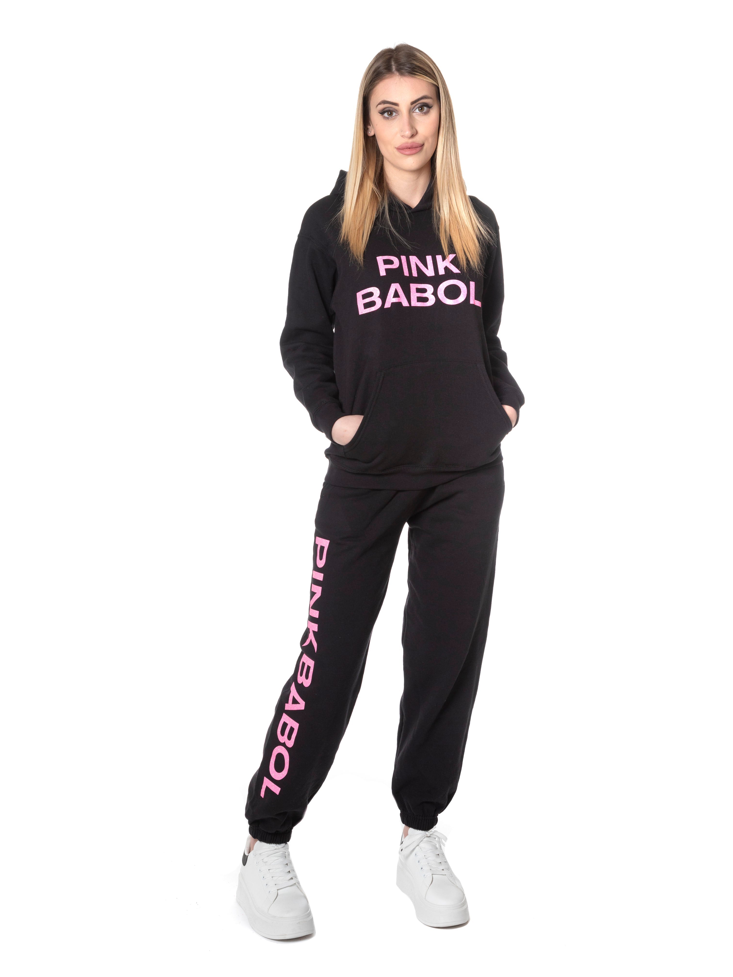 Completo tuta cotone felpa con cappuccio + pantalone Pink Babol Glitter Edition-Pink Babol