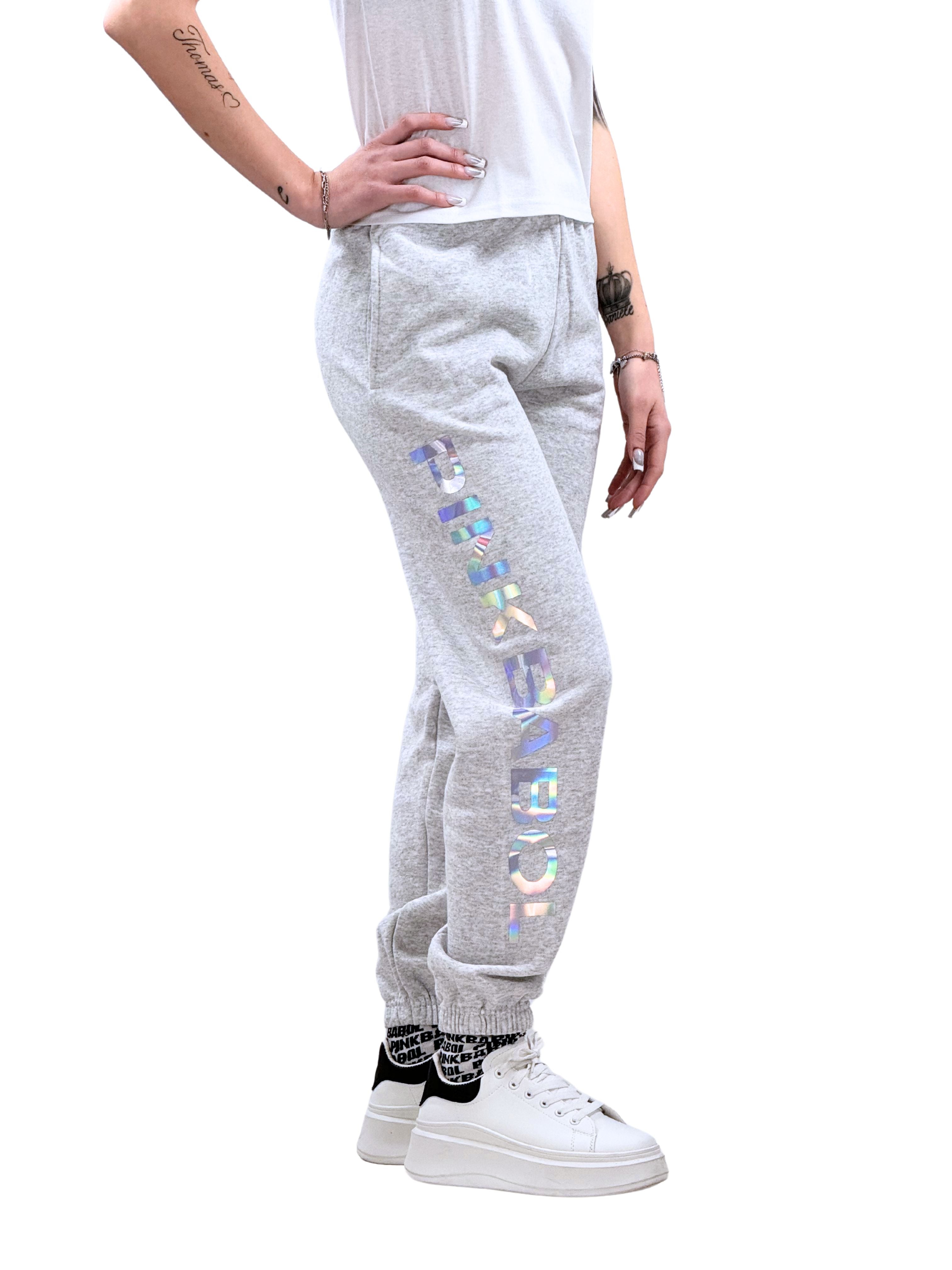 Completo tuta cotone felpa girocollo + pantalone Pink Babol holographic-Pink Babol