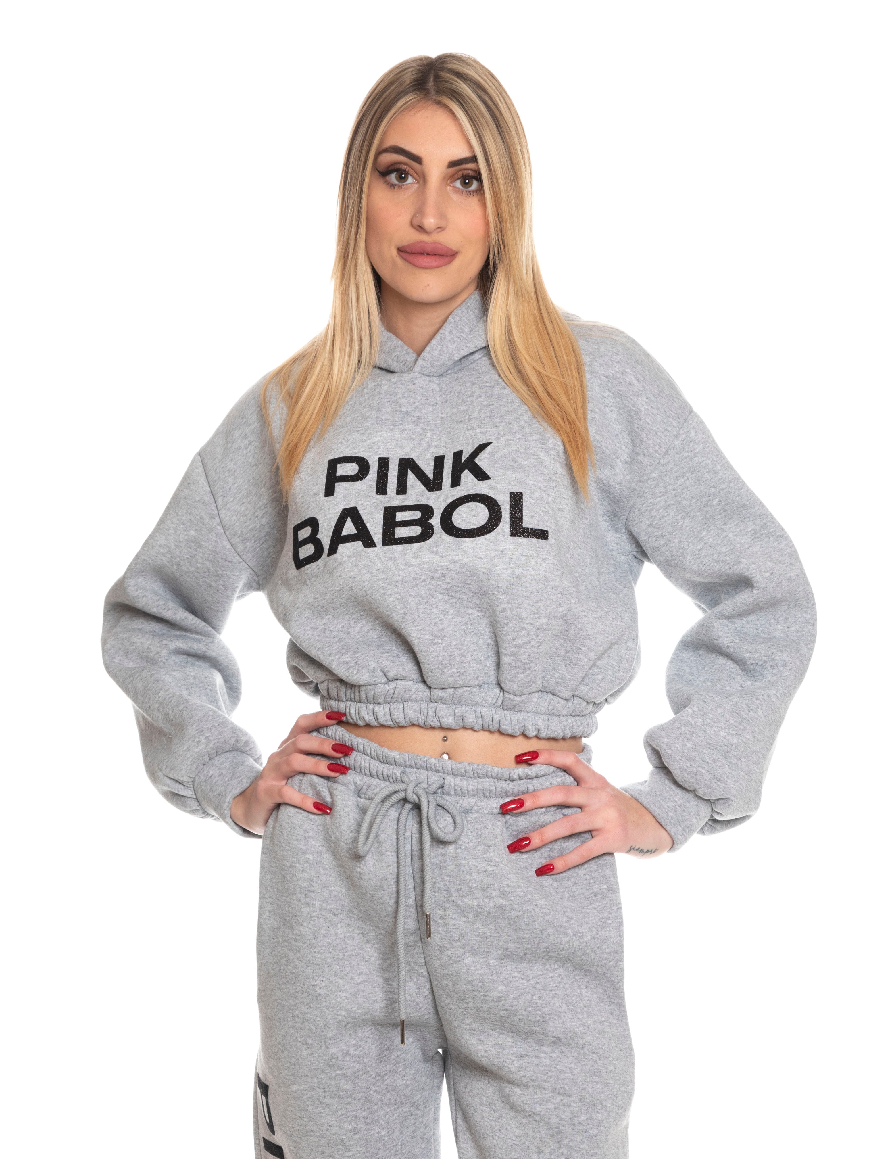 Completo tuta crop felpata felpa con cappuccio + pantalone Pink Babol Glitter Edition-Pink Babol