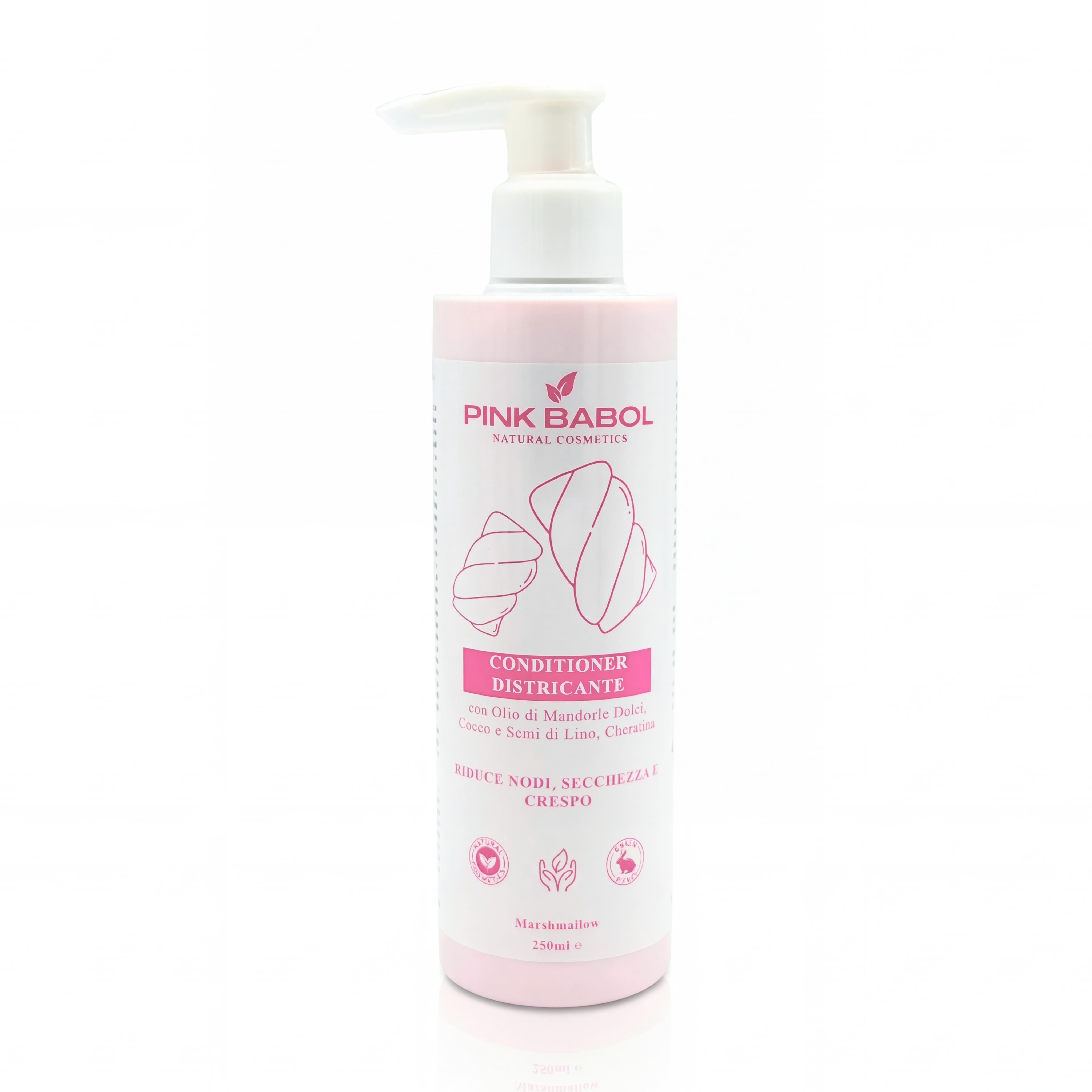 Conditioner Districante con Olio di Mandorle Dolci, Cocco e Semi di Lino, Cheratina – Riduce Nodi, Secchezza e Crespo-Pink Babol