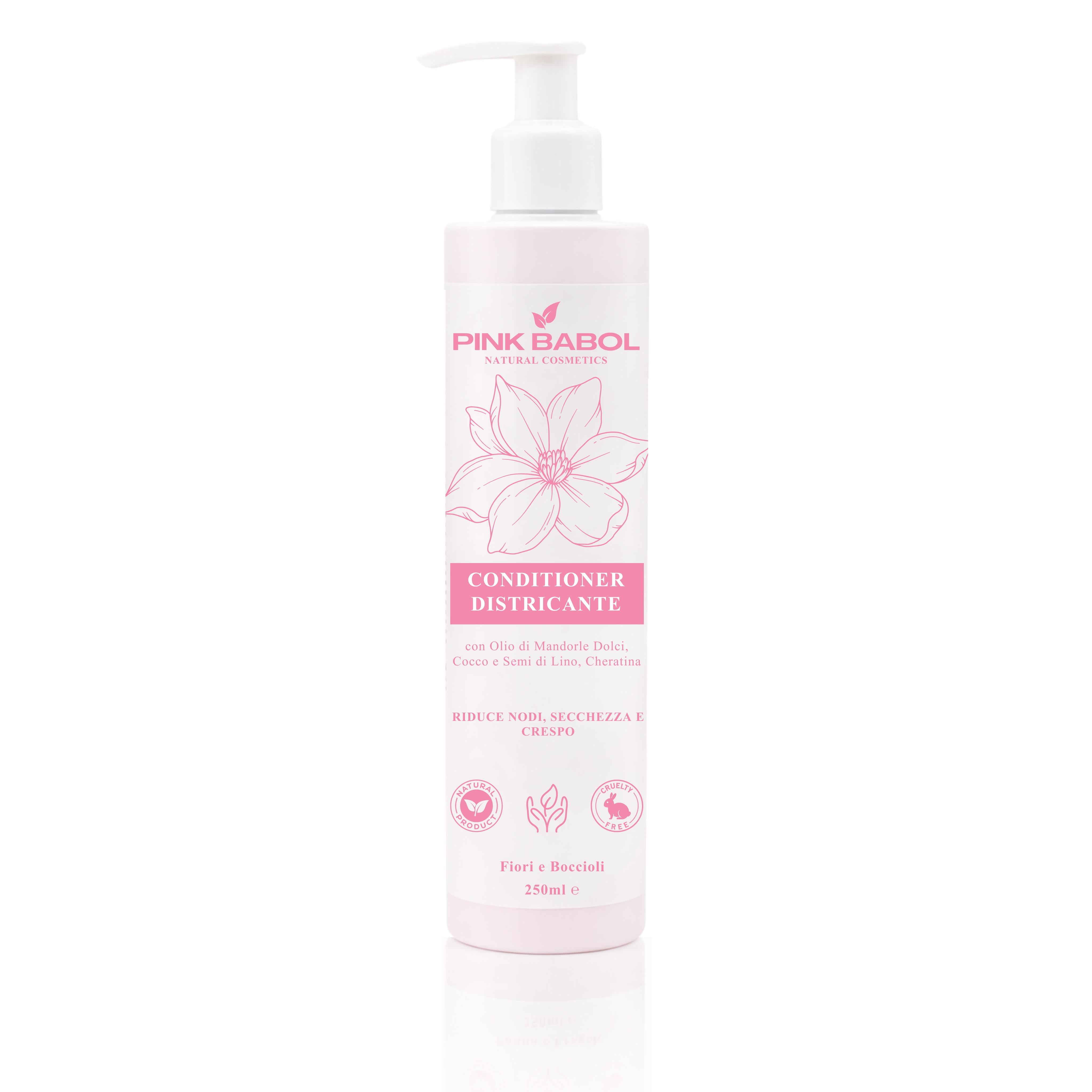 Conditioner Districante con Olio di Mandorle Dolci, Cocco e Semi di Lino, Cheratina – Riduce Nodi, Secchezza e Crespo-Pink Babol