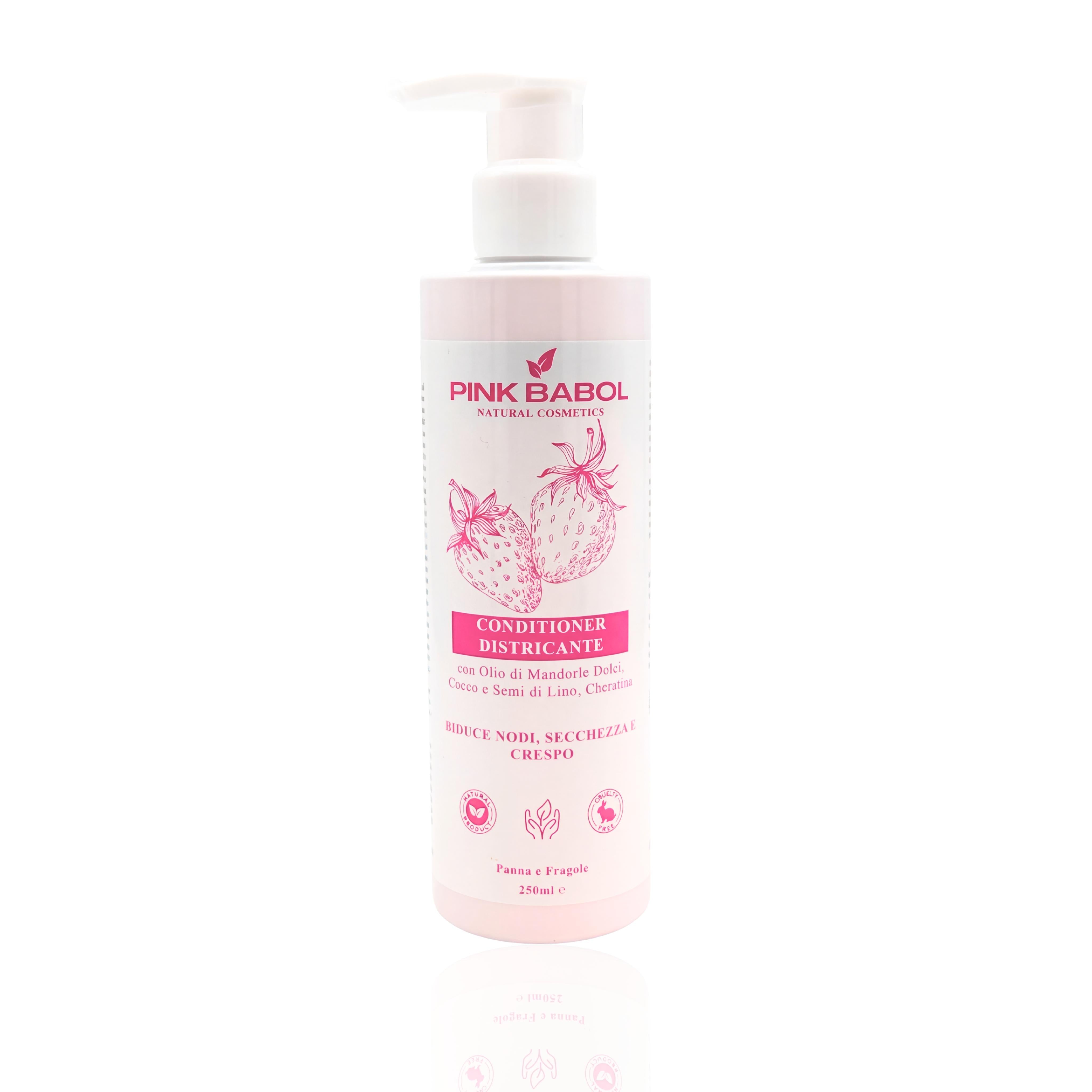 Conditioner Districante con Olio di Mandorle Dolci, Cocco e Semi di Lino, Cheratina – Riduce Nodi, Secchezza e Crespo-Pink Babol