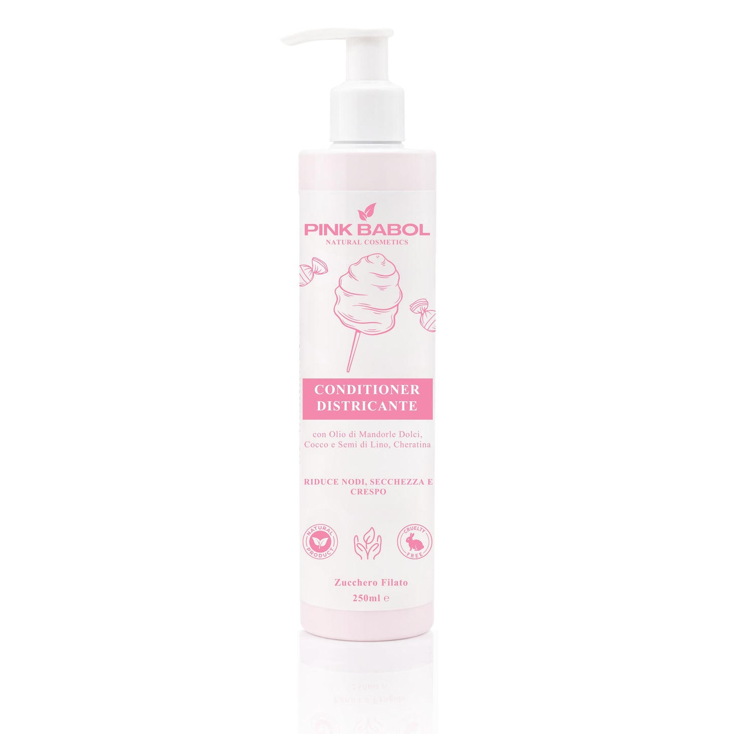 Conditioner Districante con Olio di Mandorle Dolci, Cocco e Semi di Lino, Cheratina – Riduce Nodi, Secchezza e Crespo-Pink Babol
