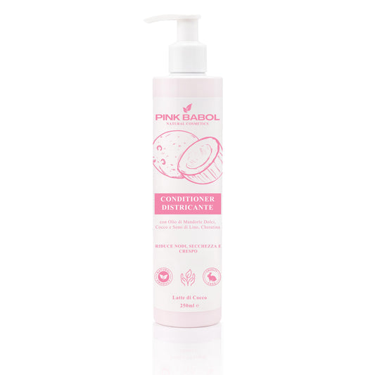 Conditioner Districante con Olio di Mandorle Dolci, Cocco e Semi di Lino, Cheratina – Riduce Nodi, Secchezza e Crespo-Pink Babol