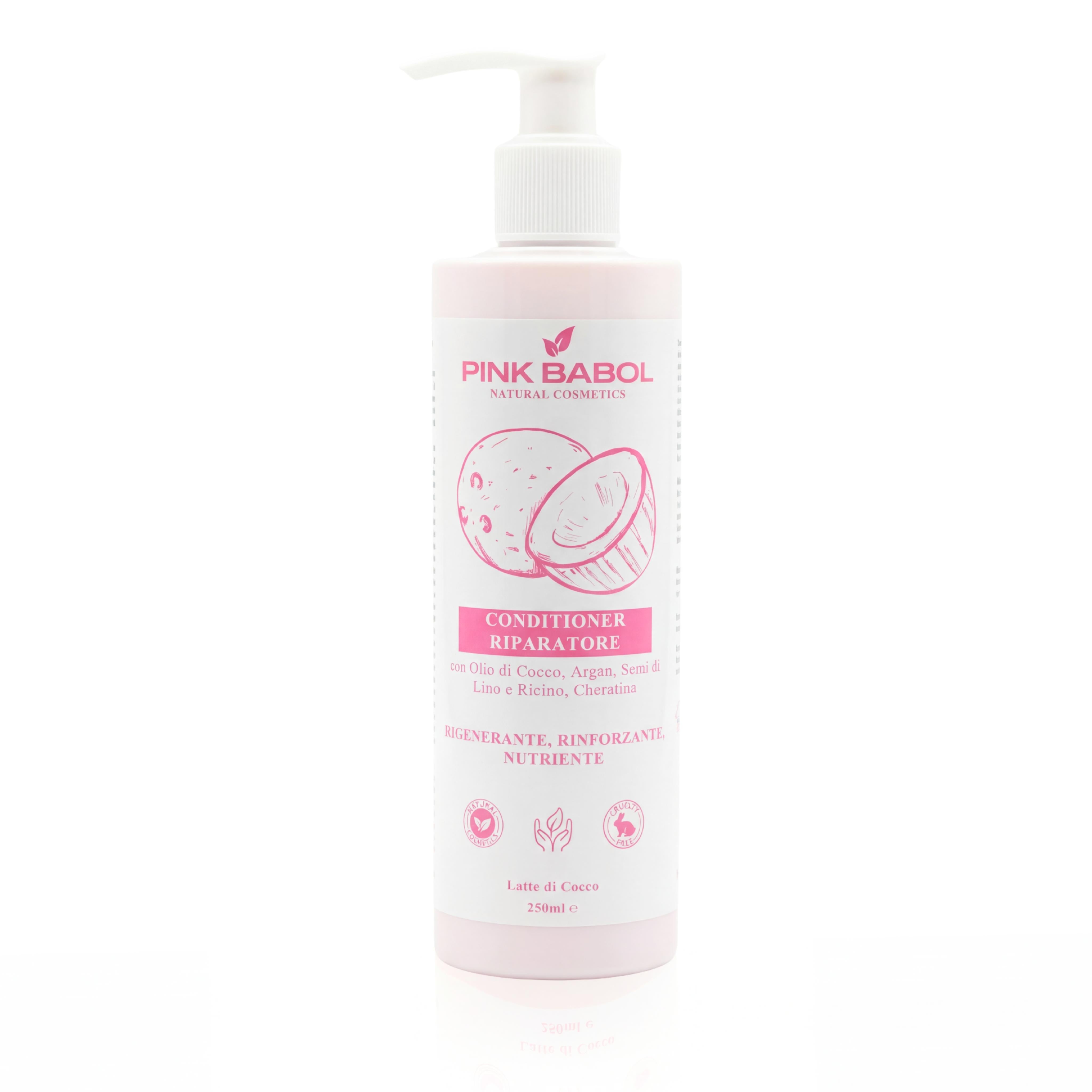 Conditioner Riparatore con Olio di Cocco, Argan, Semi di Lino e Ricino, Cheratina - Rigenerante, Rinforzante, Nutriente-Pink Babol
