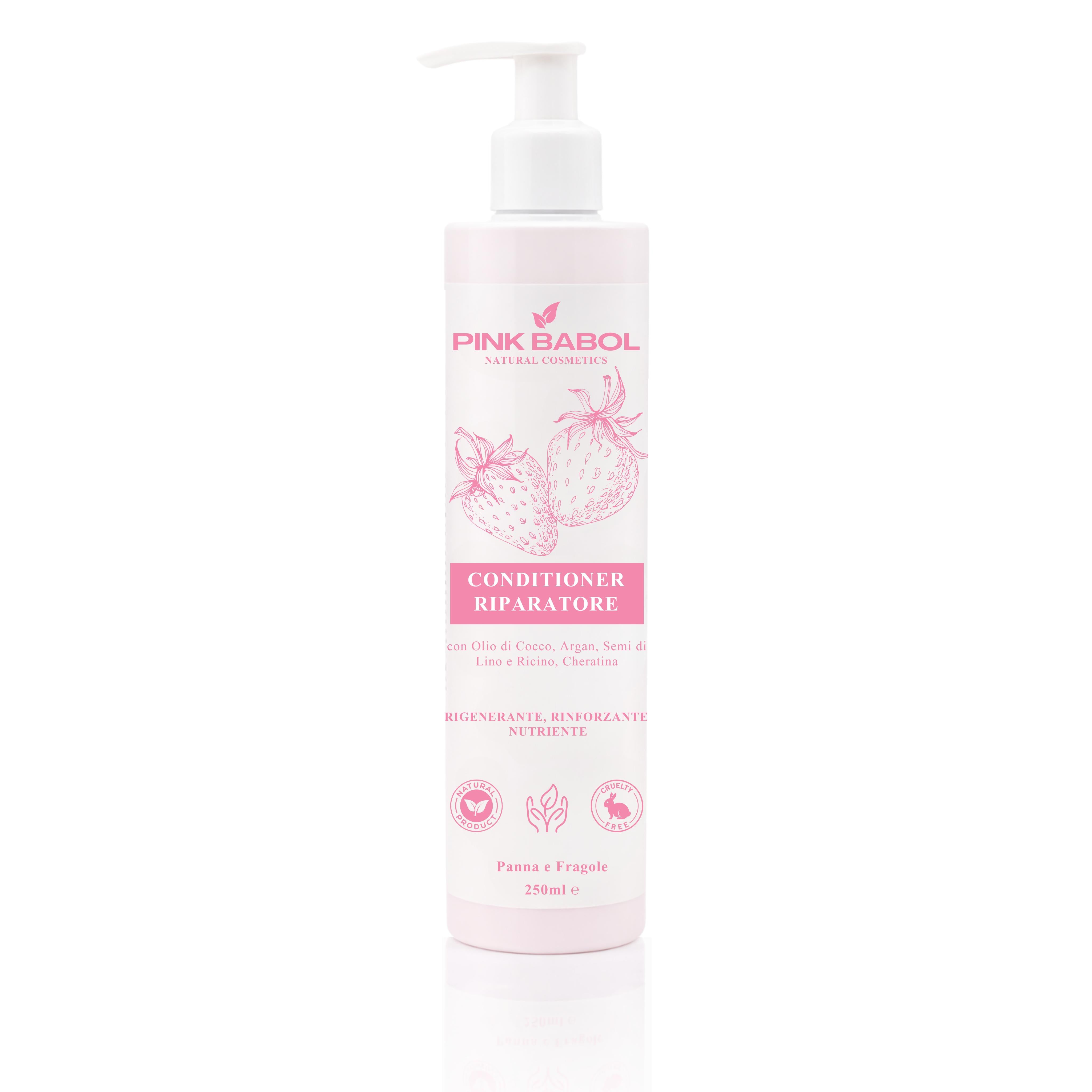 Conditioner Riparatore con Olio di Cocco, Argan, Semi di Lino e Ricino, Cheratina - Rigenerante, Rinforzante, Nutriente-Pink Babol