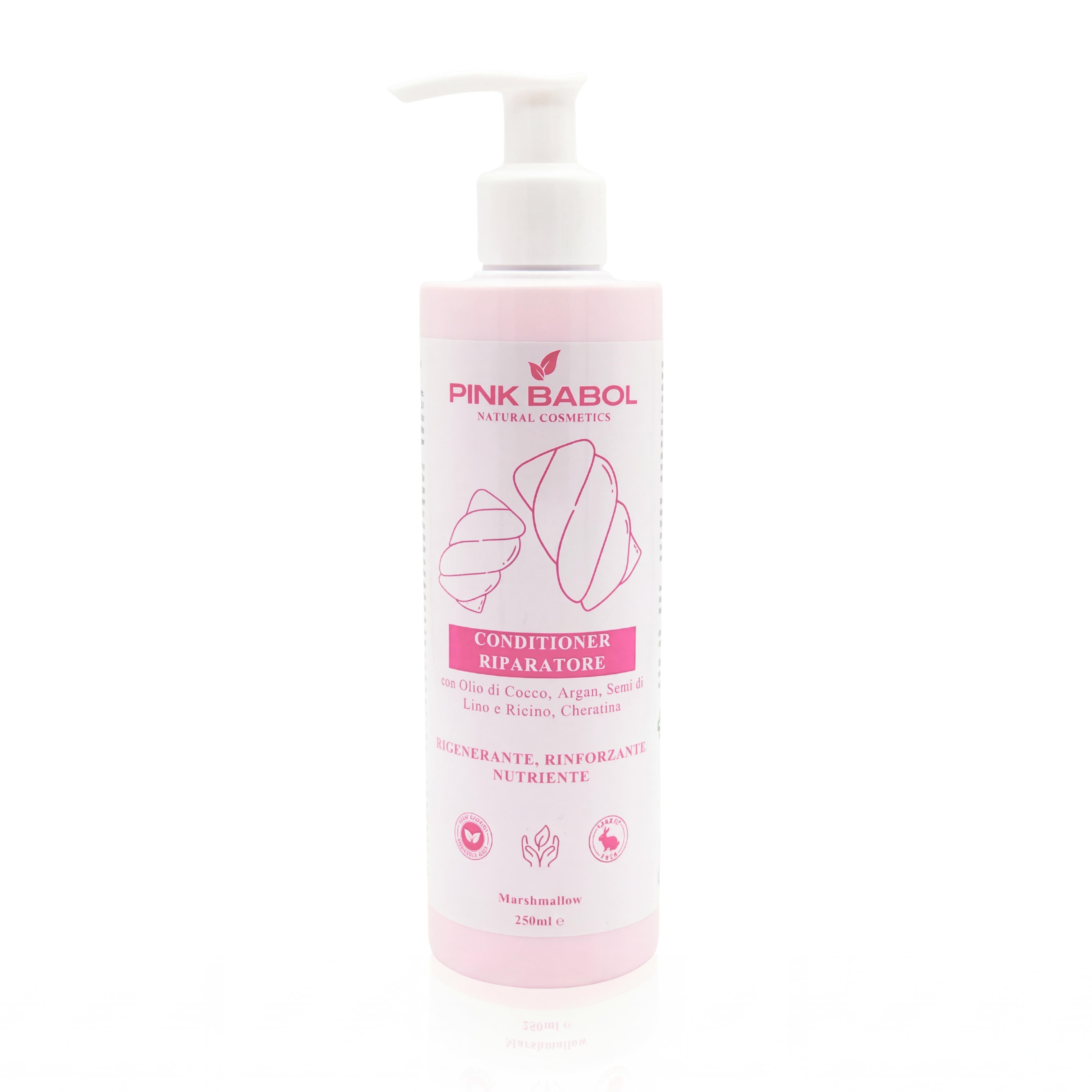 Conditioner Riparatore con Olio di Cocco, Argan, Semi di Lino e Ricino, Cheratina - Rigenerante, Rinforzante, Nutriente-Pink Babol