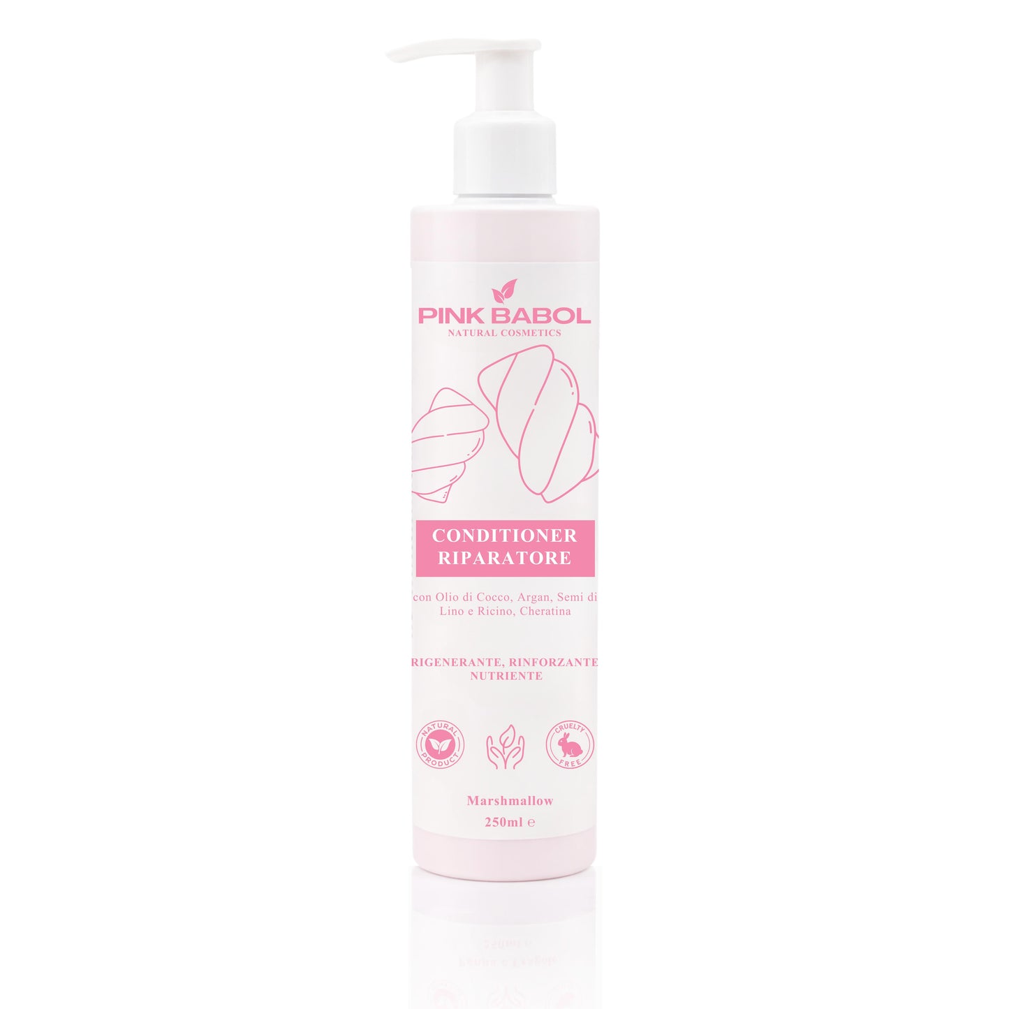 Conditioner Riparatore con Olio di Cocco, Argan, Semi di Lino e Ricino, Cheratina - Rigenerante, Rinforzante, Nutriente-Pink Babol