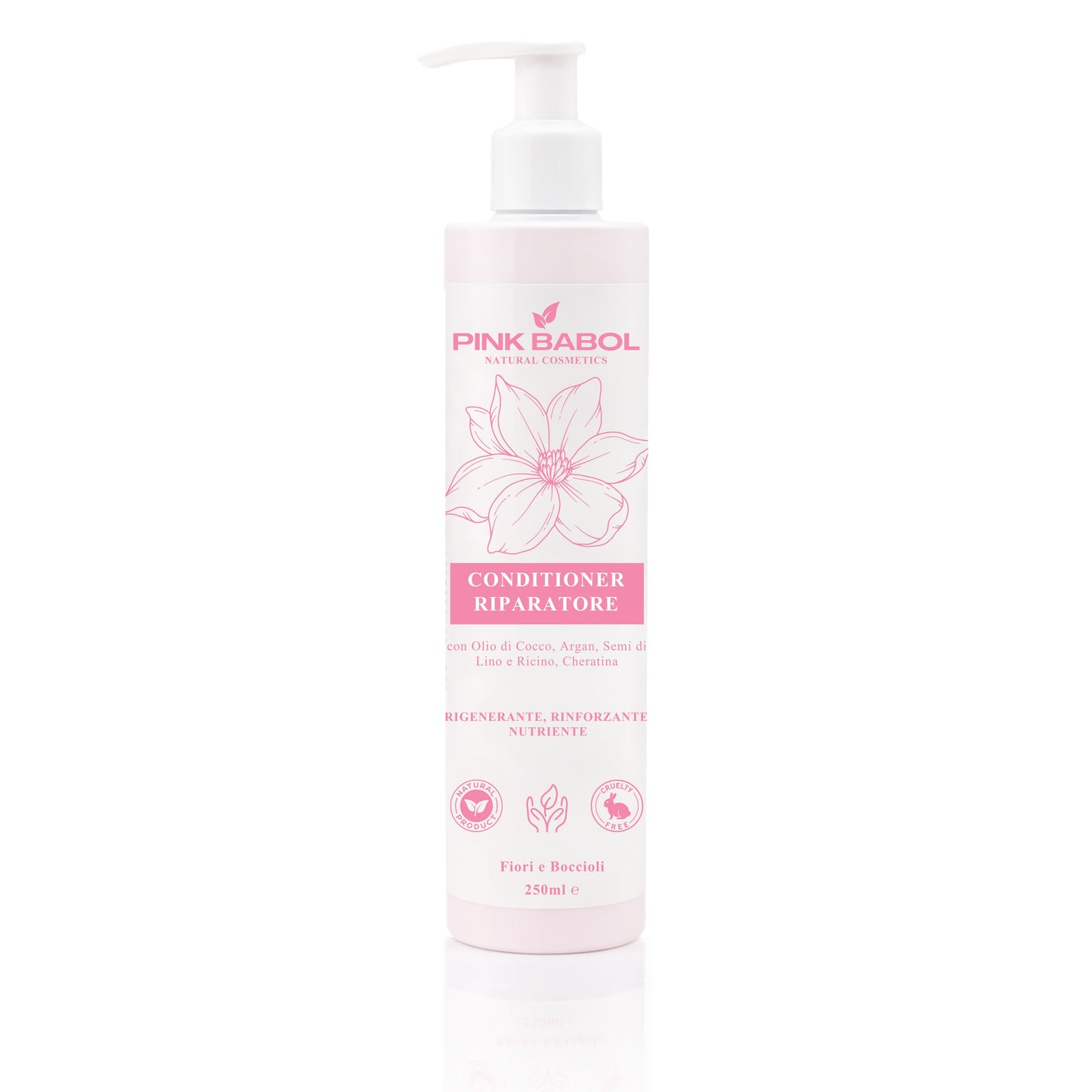 Conditioner Riparatore con Olio di Cocco, Argan, Semi di Lino e Ricino, Cheratina - Rigenerante, Rinforzante, Nutriente-Pink Babol