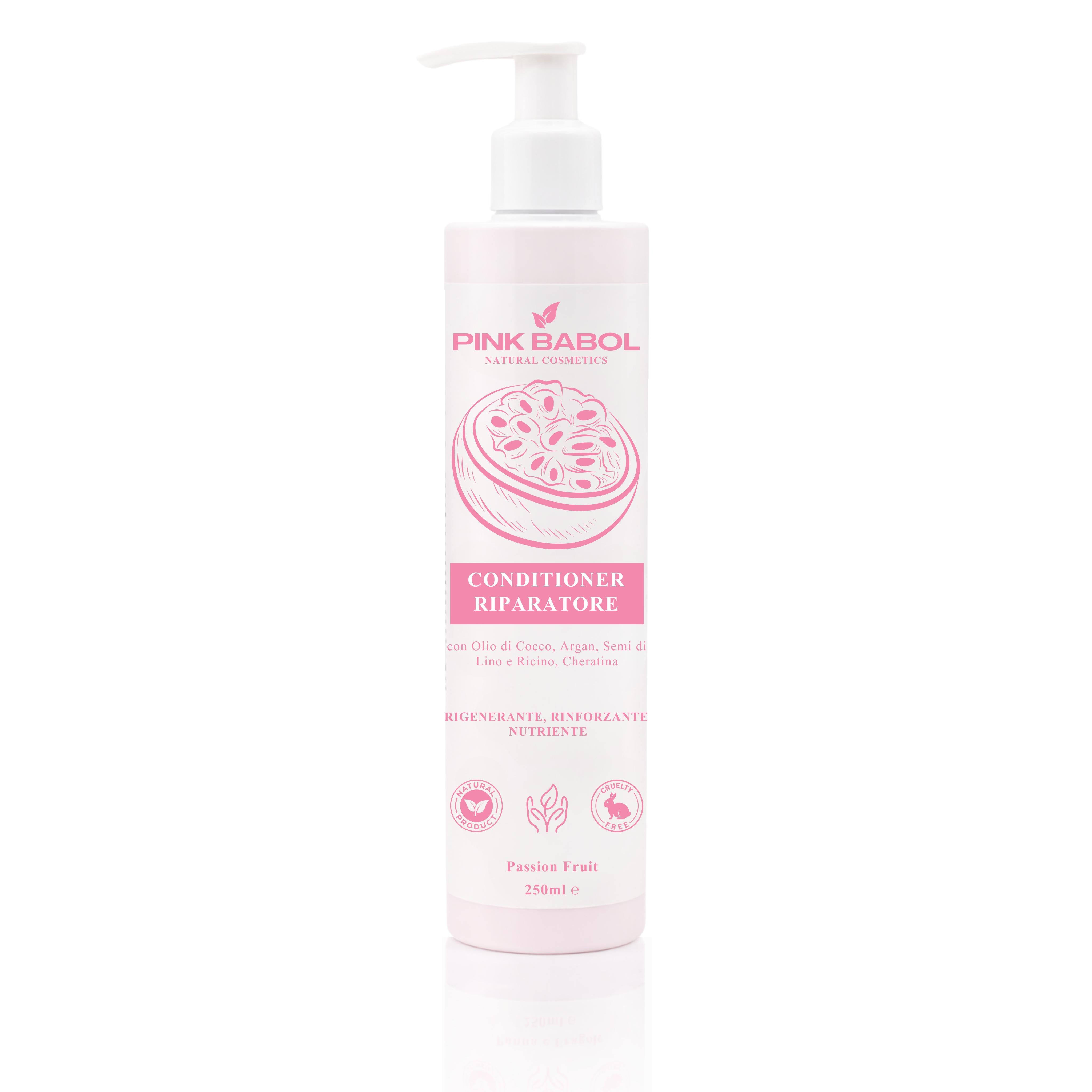 Conditioner Riparatore con Olio di Cocco, Argan, Semi di Lino e Ricino, Cheratina - Rigenerante, Rinforzante, Nutriente-Pink Babol