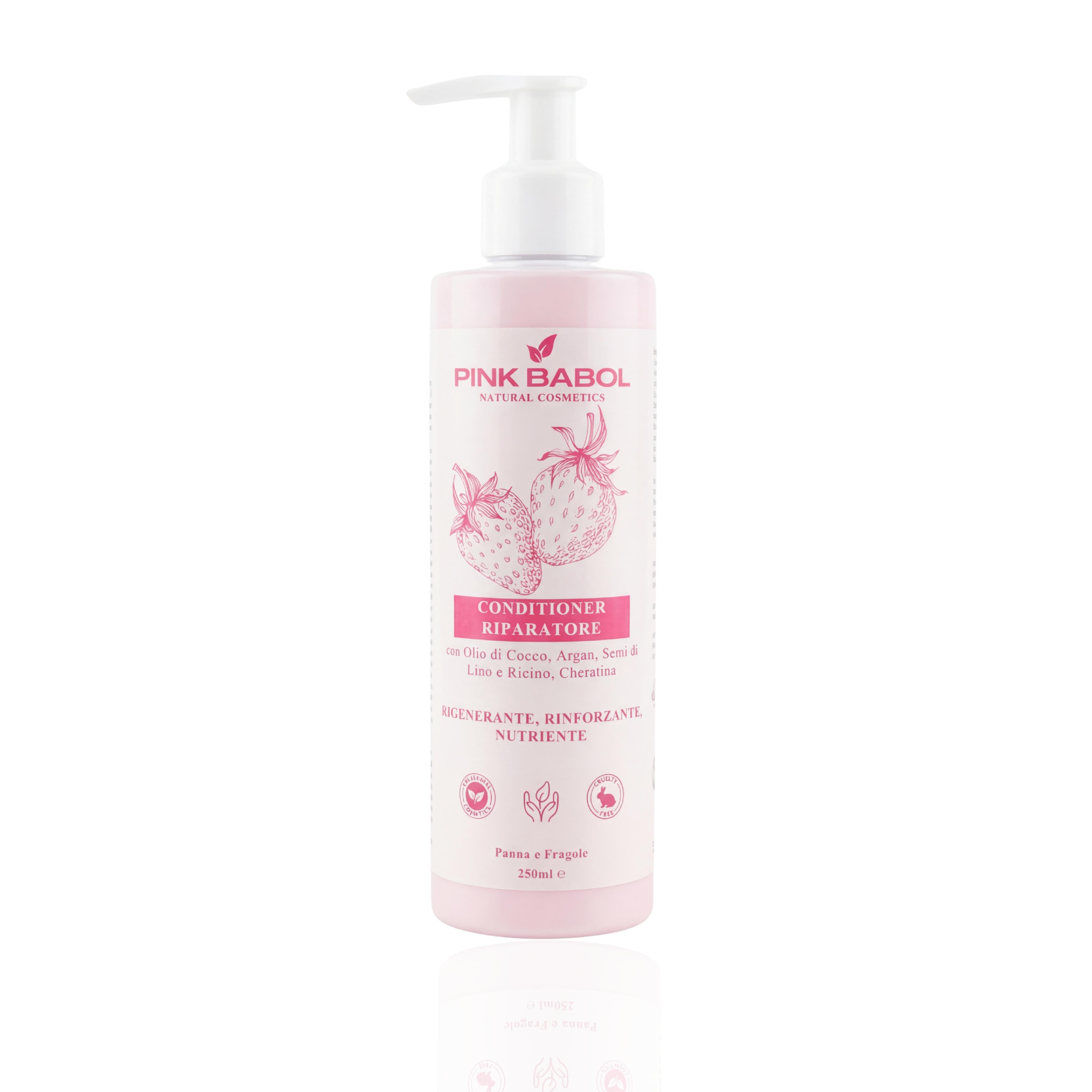 Conditioner Riparatore con Olio di Cocco, Argan, Semi di Lino e Ricino, Cheratina - Rigenerante, Rinforzante, Nutriente-Pink Babol