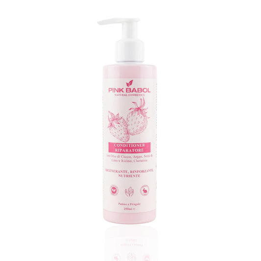 Conditioner Riparatore con Olio di Cocco, Argan, Semi di Lino e Ricino, Cheratina - Rigenerante, Rinforzante, Nutriente-Pink Babol