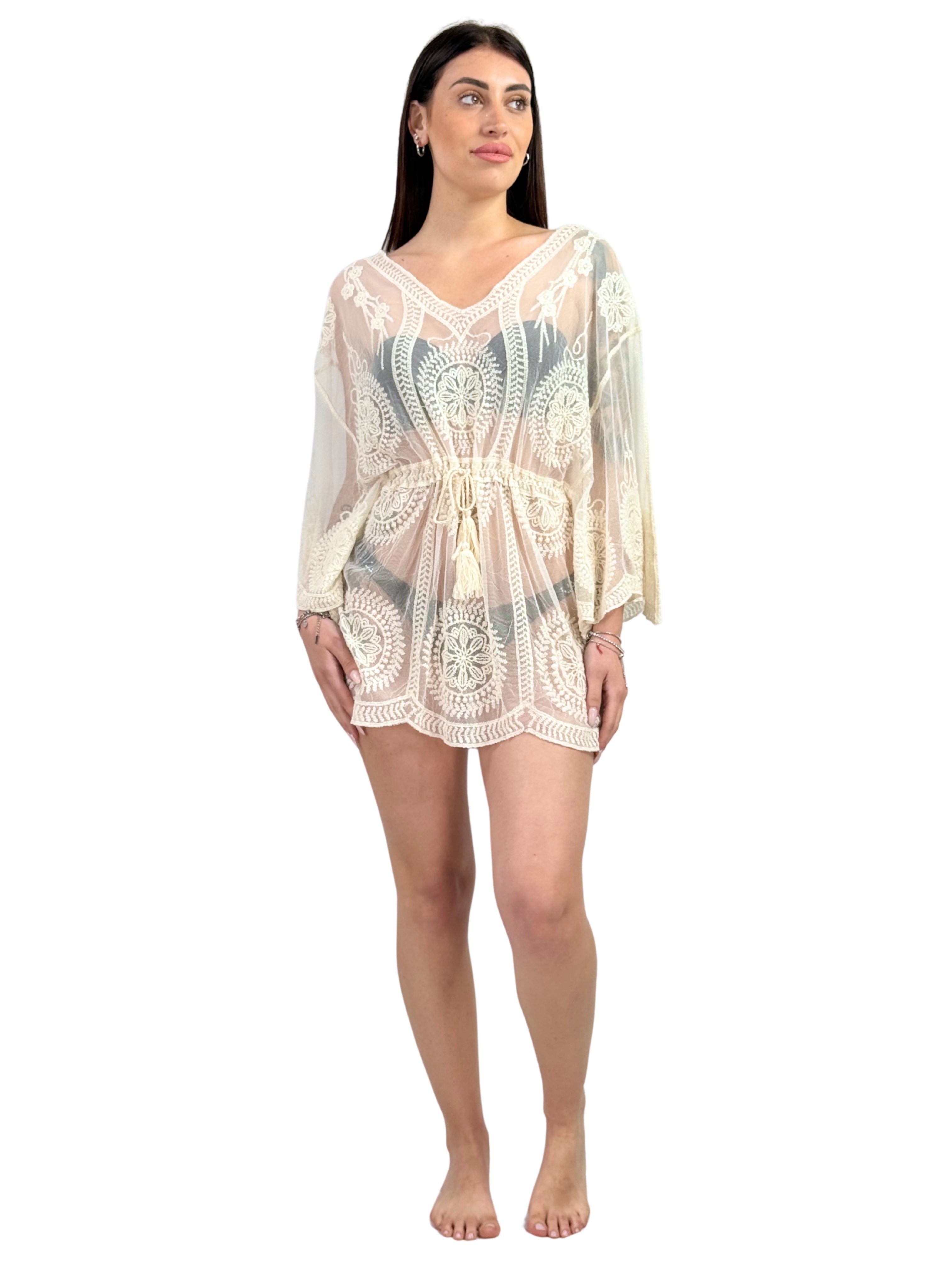 Copricostume in tulle lavorato regolabile in vita-Pink Babol