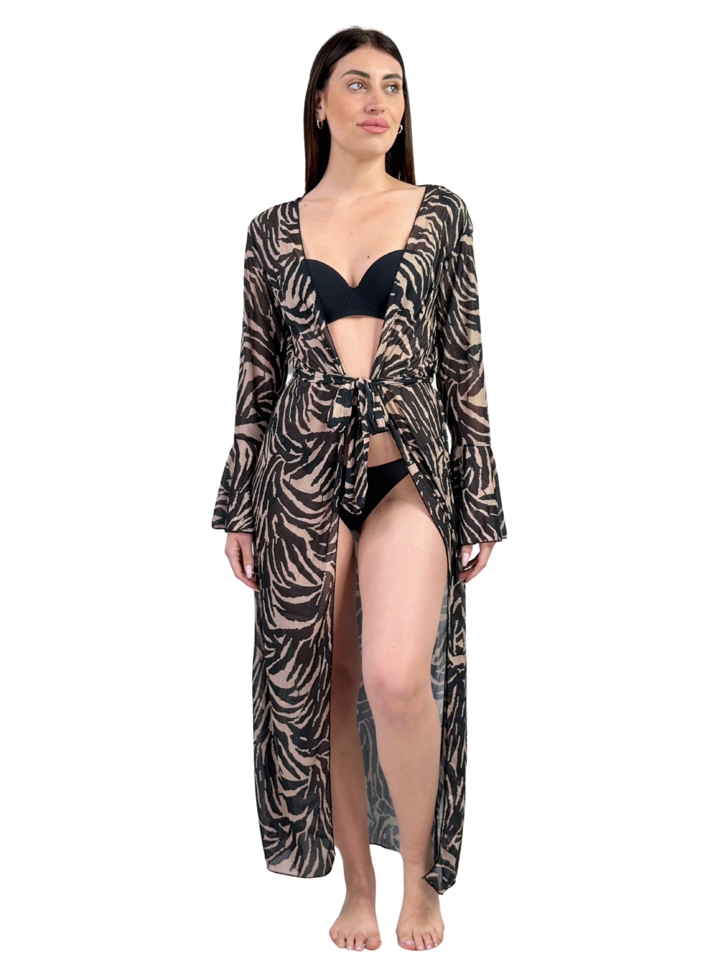 Copricostume kimono lungo manica a campana-Pink Babol
