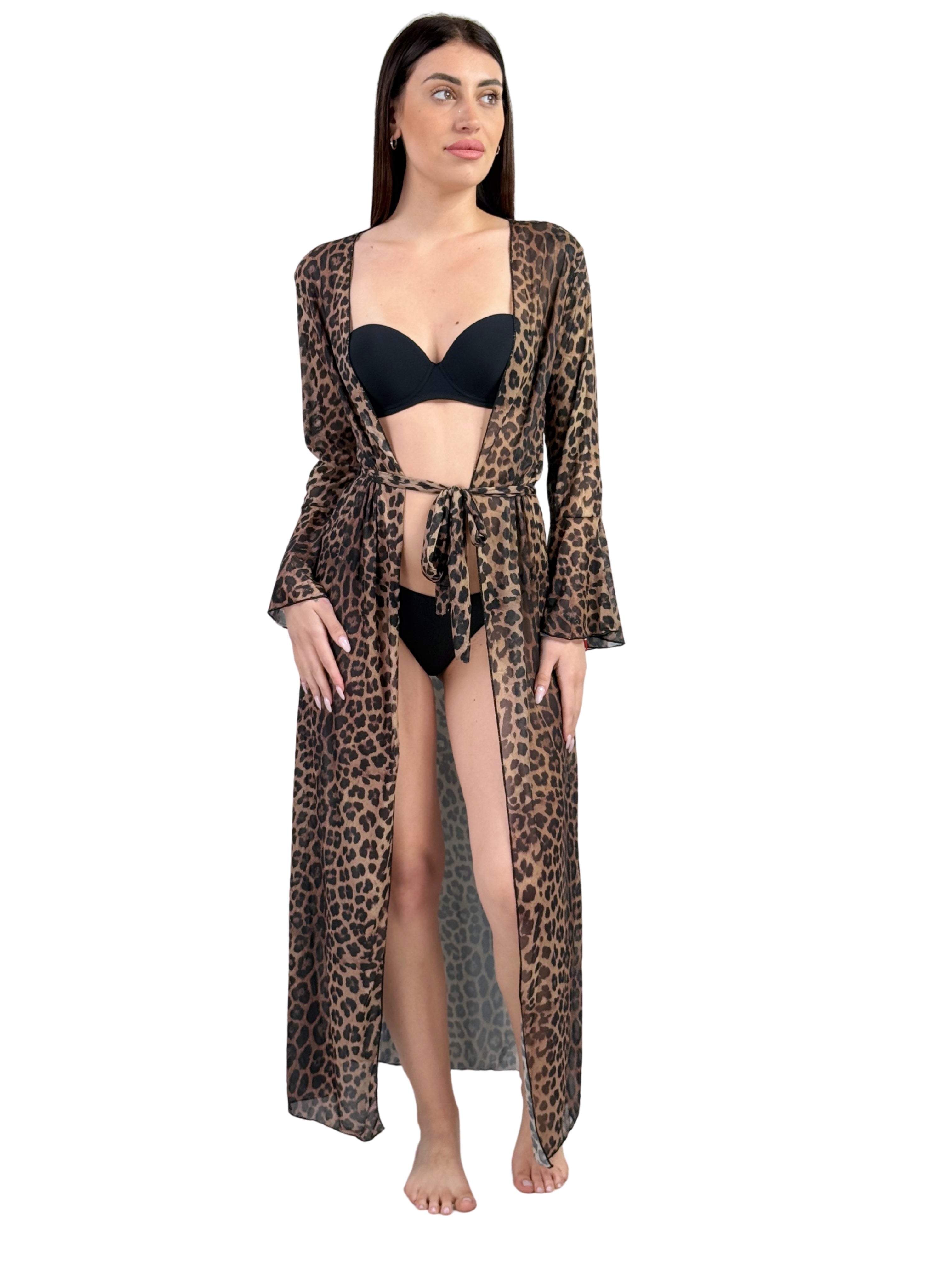 Copricostume kimono lungo manica a campana-Pink Babol