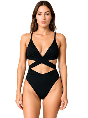 Costume intero vita alta incrociato con imbottitura-Pink Babol