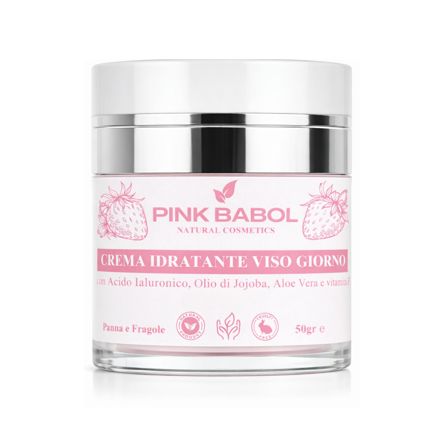 Crema Idratante Viso Giorno con Acido Ialuronico, Aloe Vera, Olio di Jojoba, Burro di Karité e Vitamina E – Rigenerante, Illuminante, Lenitiva, Nutriente e Antietà Naturale-Pink Babol