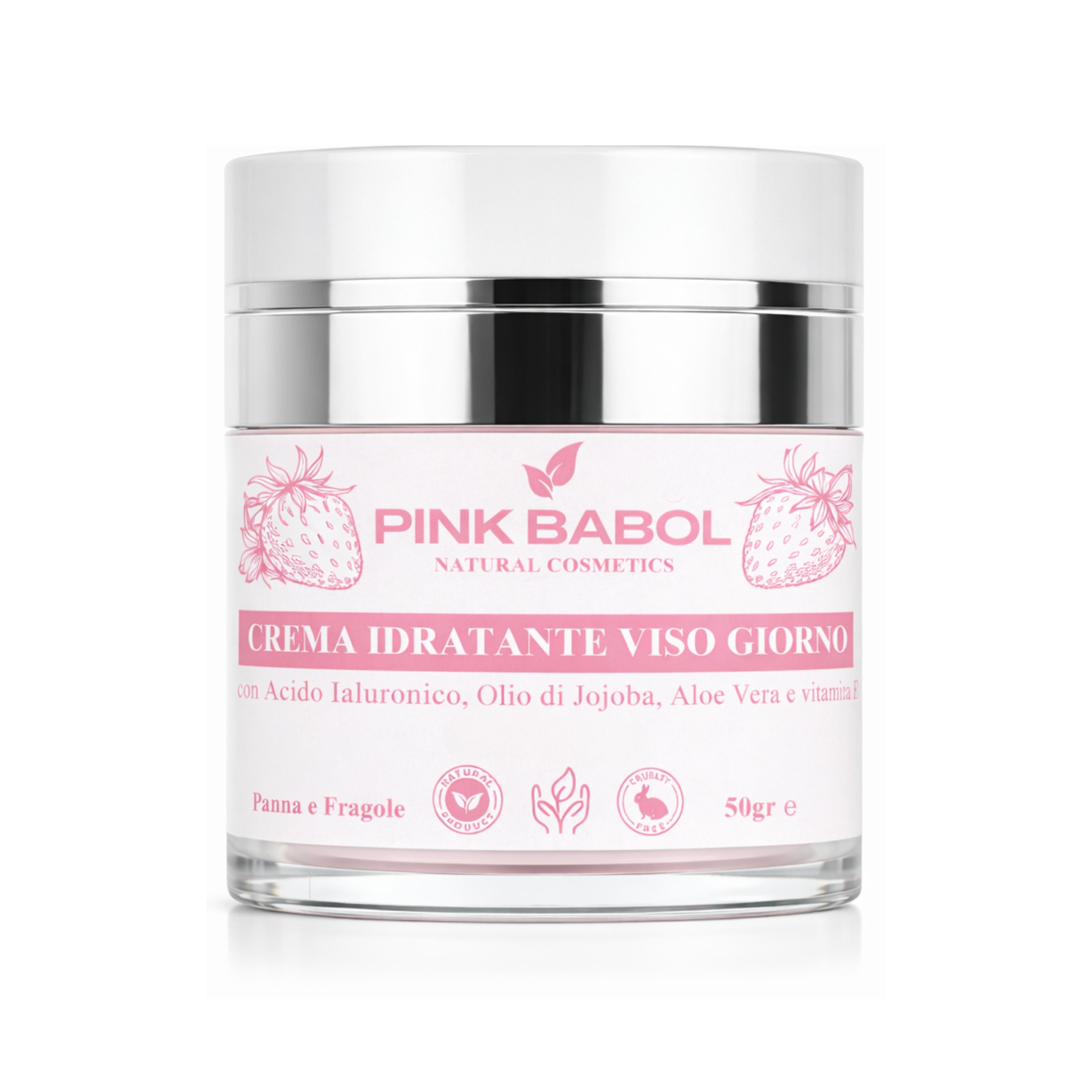 Crema Idratante Viso Giorno con Acido Ialuronico, Aloe Vera, Olio di Jojoba, Burro di Karité e Vitamina E – Rigenerante, Illuminante, Lenitiva, Nutriente e Antietà Naturale-Pink Babol