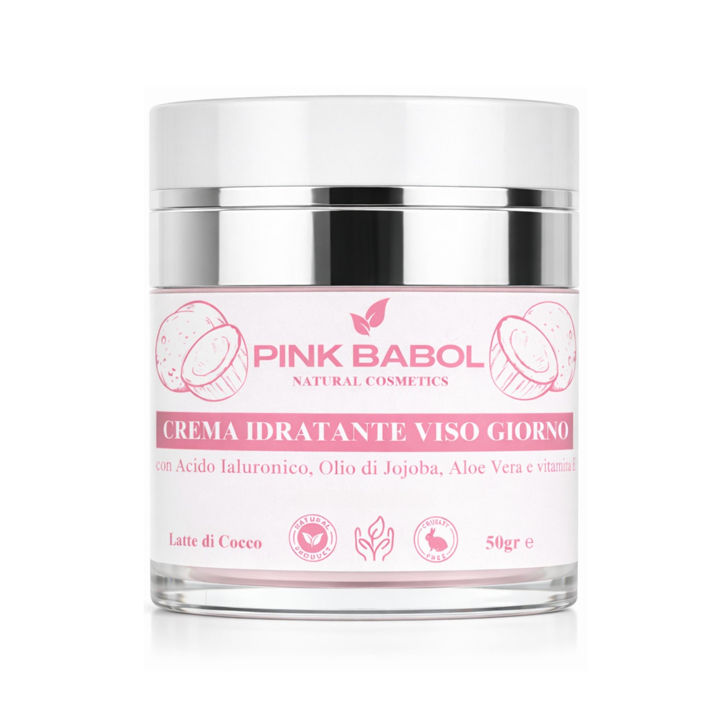 Crema Idratante Viso Giorno con Acido Ialuronico, Aloe Vera, Olio di Jojoba, Burro di Karité e Vitamina E – Rigenerante, Illuminante, Lenitiva, Nutriente e Antietà Naturale-Pink Babol