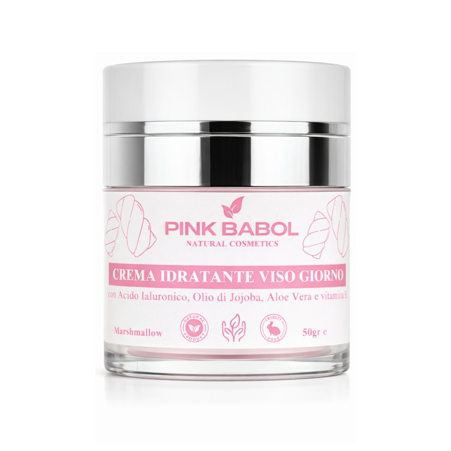 Crema Idratante Viso Giorno con Acido Ialuronico, Aloe Vera, Olio di Jojoba, Burro di Karité e Vitamina E – Rigenerante, Illuminante, Lenitiva, Nutriente e Antietà Naturale-Pink Babol