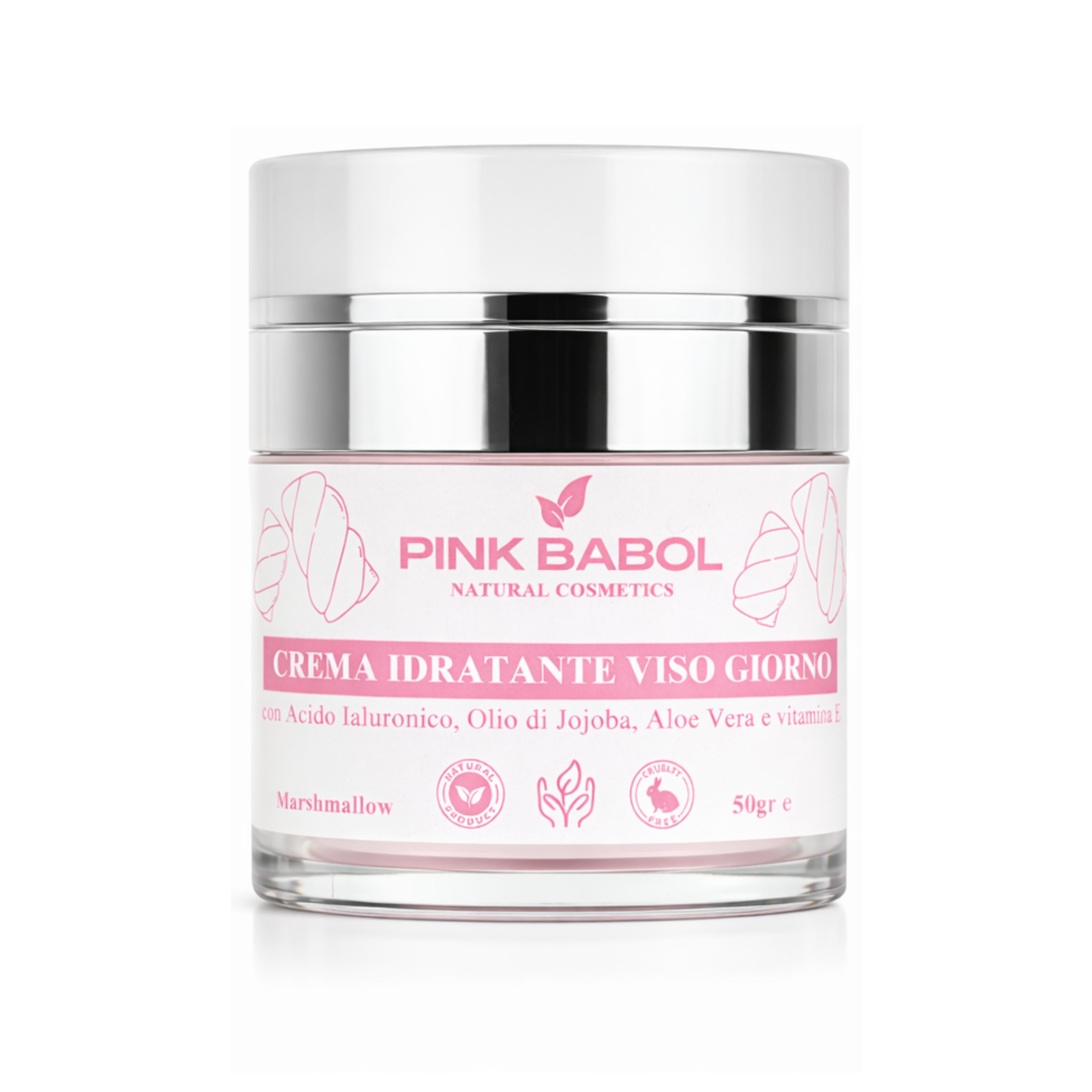 Crema Idratante Viso Giorno con Acido Ialuronico, Aloe Vera, Olio di Jojoba, Burro di Karité e Vitamina E – Rigenerante, Illuminante, Lenitiva, Nutriente e Antietà Naturale-Pink Babol