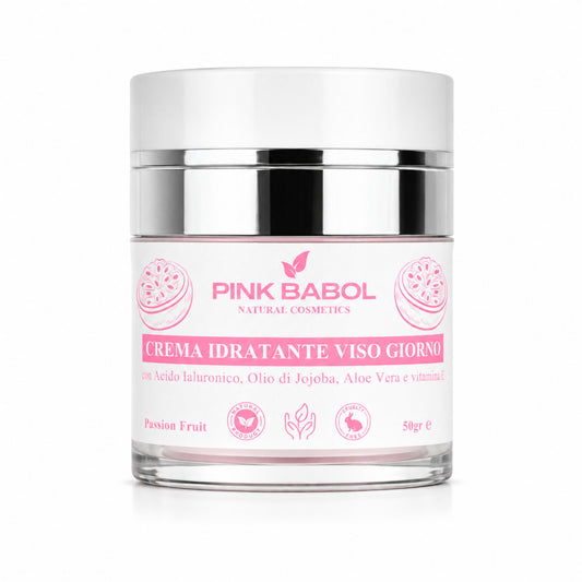 Crema Idratante Viso Giorno con Acido Ialuronico, Aloe Vera, Olio di Jojoba, Burro di Karité e Vitamina E – Rigenerante, Illuminante, Lenitiva, Nutriente e Antietà Naturale-Pink Babol
