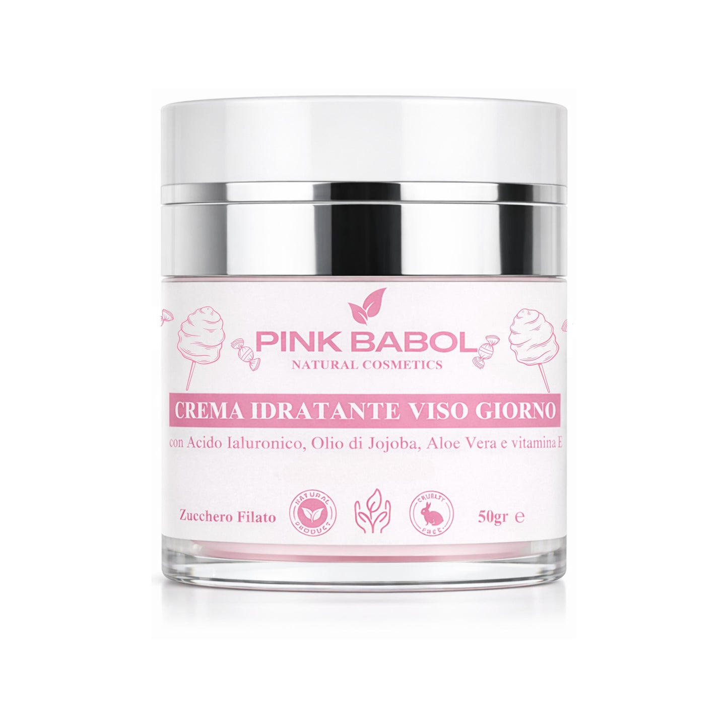 Crema Idratante Viso Giorno con Acido Ialuronico, Aloe Vera, Olio di Jojoba, Burro di Karité e Vitamina E – Rigenerante, Illuminante, Lenitiva, Nutriente e Antietà Naturale-Pink Babol