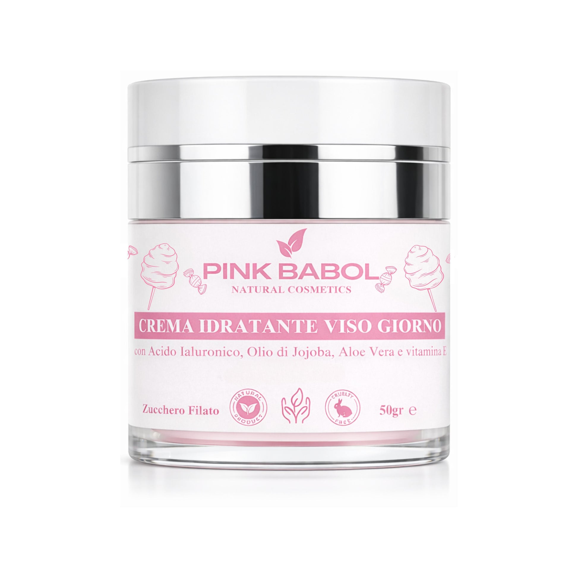 Crema Idratante Viso Giorno con Acido Ialuronico, Aloe Vera, Olio di Jojoba, Burro di Karité e Vitamina E – Rigenerante, Illuminante, Lenitiva, Nutriente e Antietà Naturale-Pink Babol