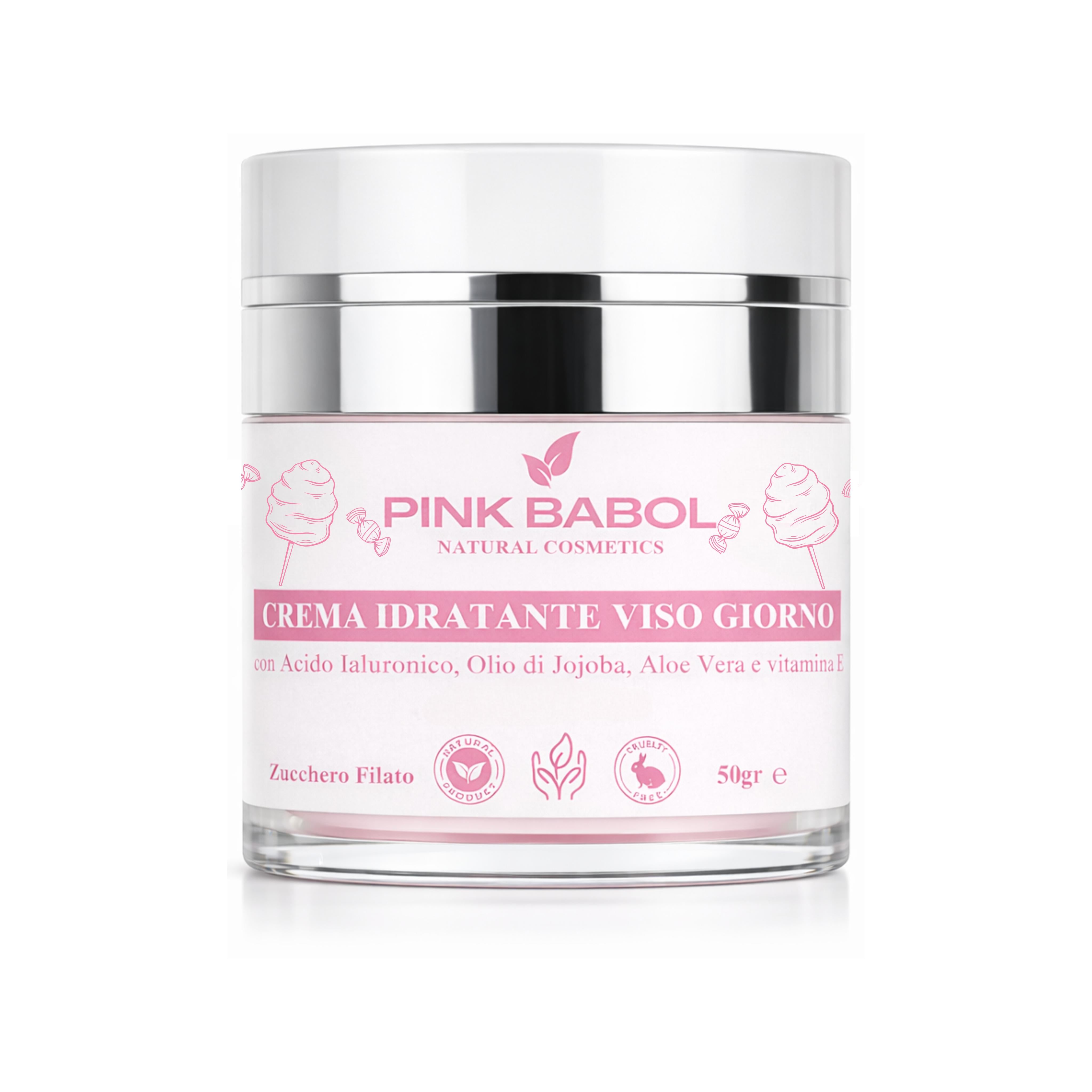 Crema Idratante Viso Giorno con Acido Ialuronico, Aloe Vera, Olio di Jojoba, Burro di Karité e Vitamina E – Rigenerante, Illuminante, Lenitiva, Nutriente e Antietà Naturale-Pink Babol
