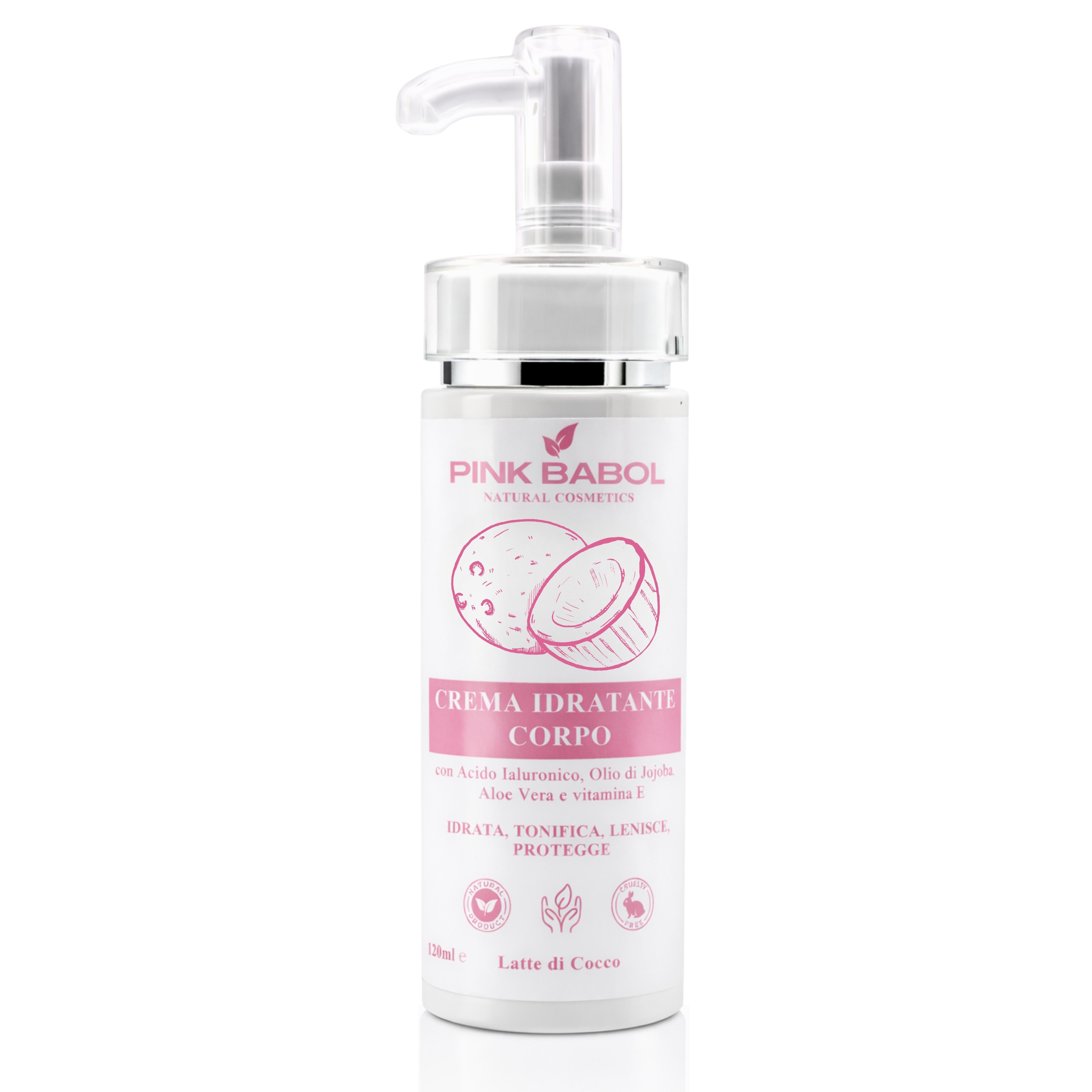 Crema idratante corpo con Acido ialuronico, Olio di Jojoba, Aloe Vera, Vitamina E-Pink Babol