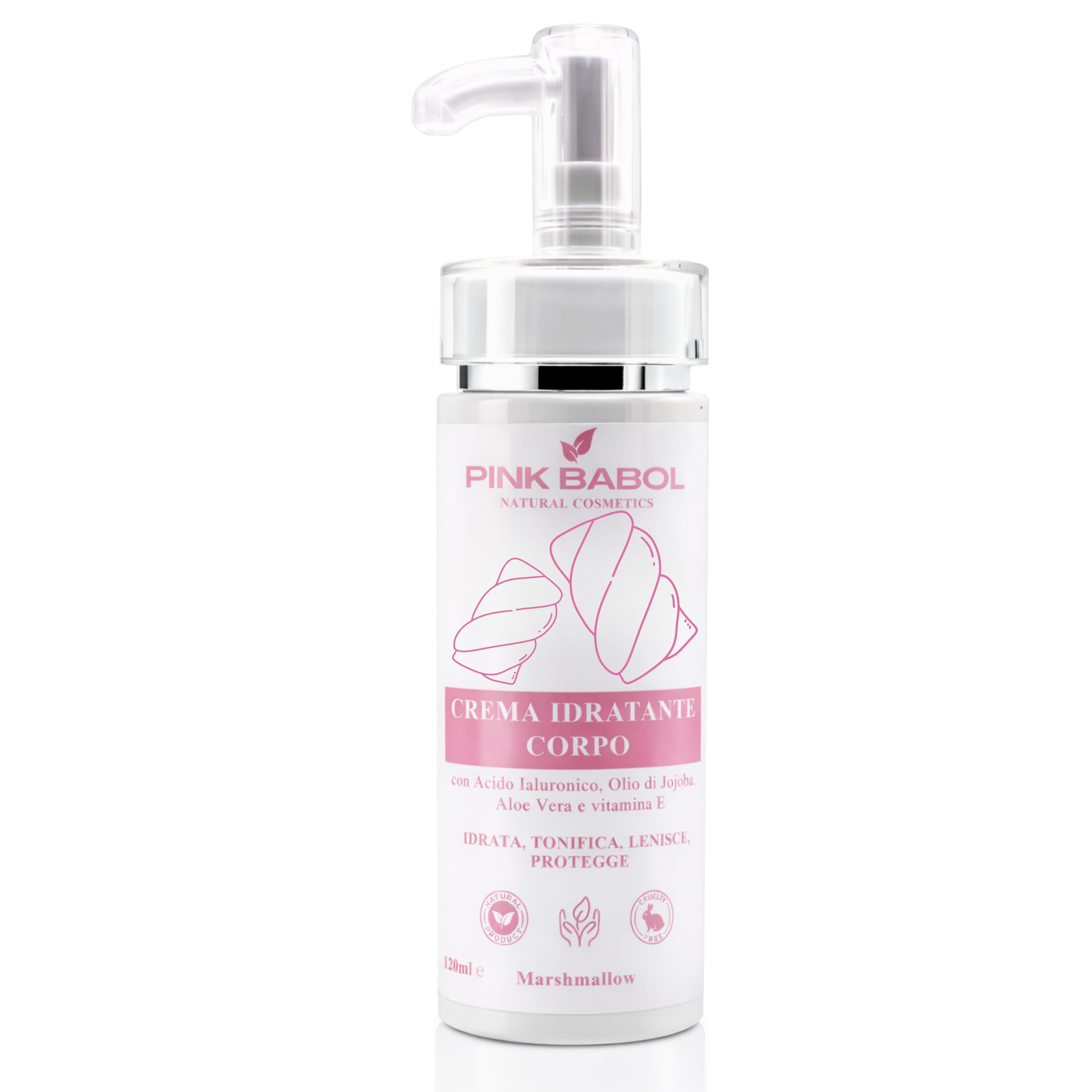 Crema idratante corpo con Acido ialuronico, Olio di Jojoba, Aloe Vera, Vitamina E-Pink Babol
