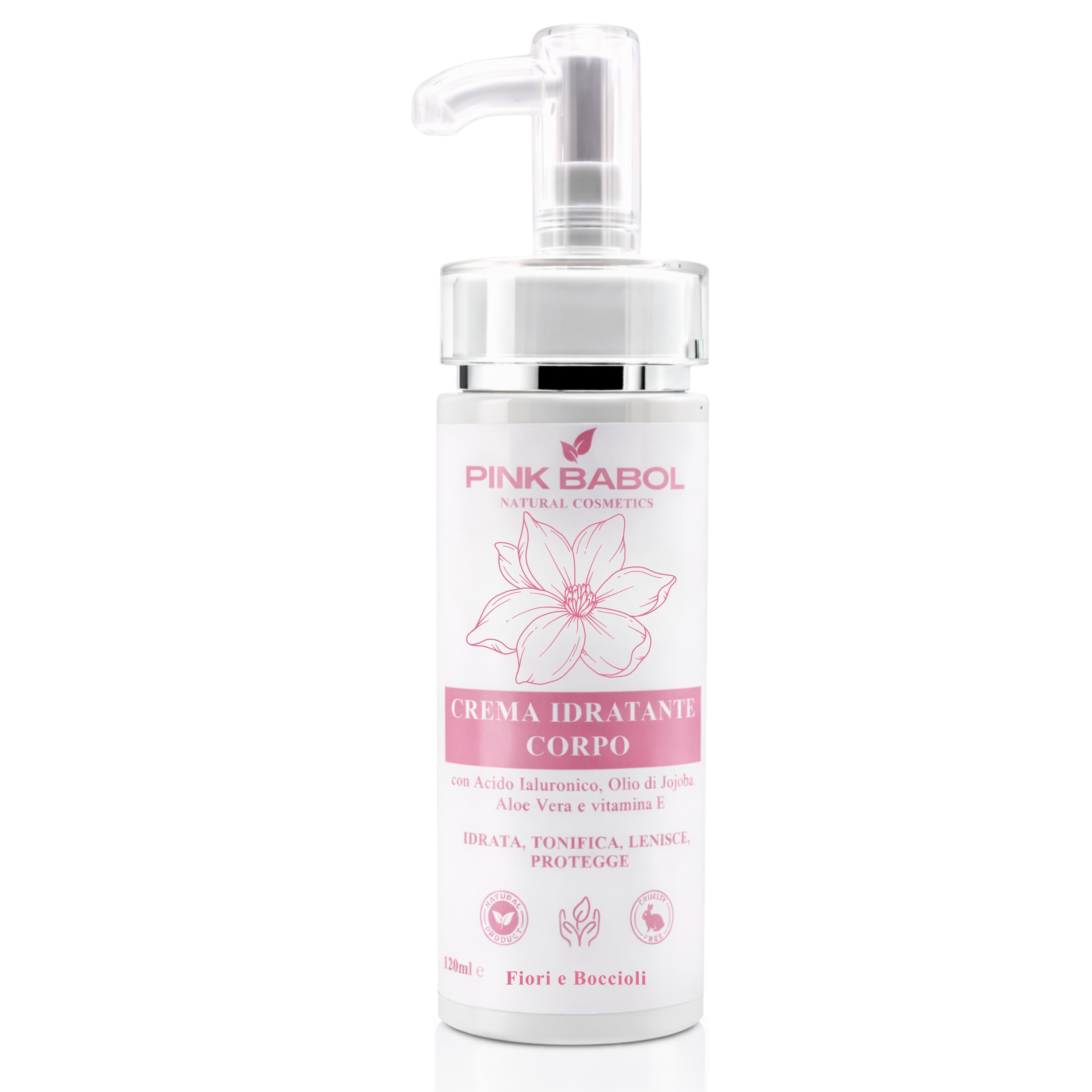 Crema idratante corpo con Acido ialuronico, Olio di Jojoba, Aloe Vera, Vitamina E-Pink Babol