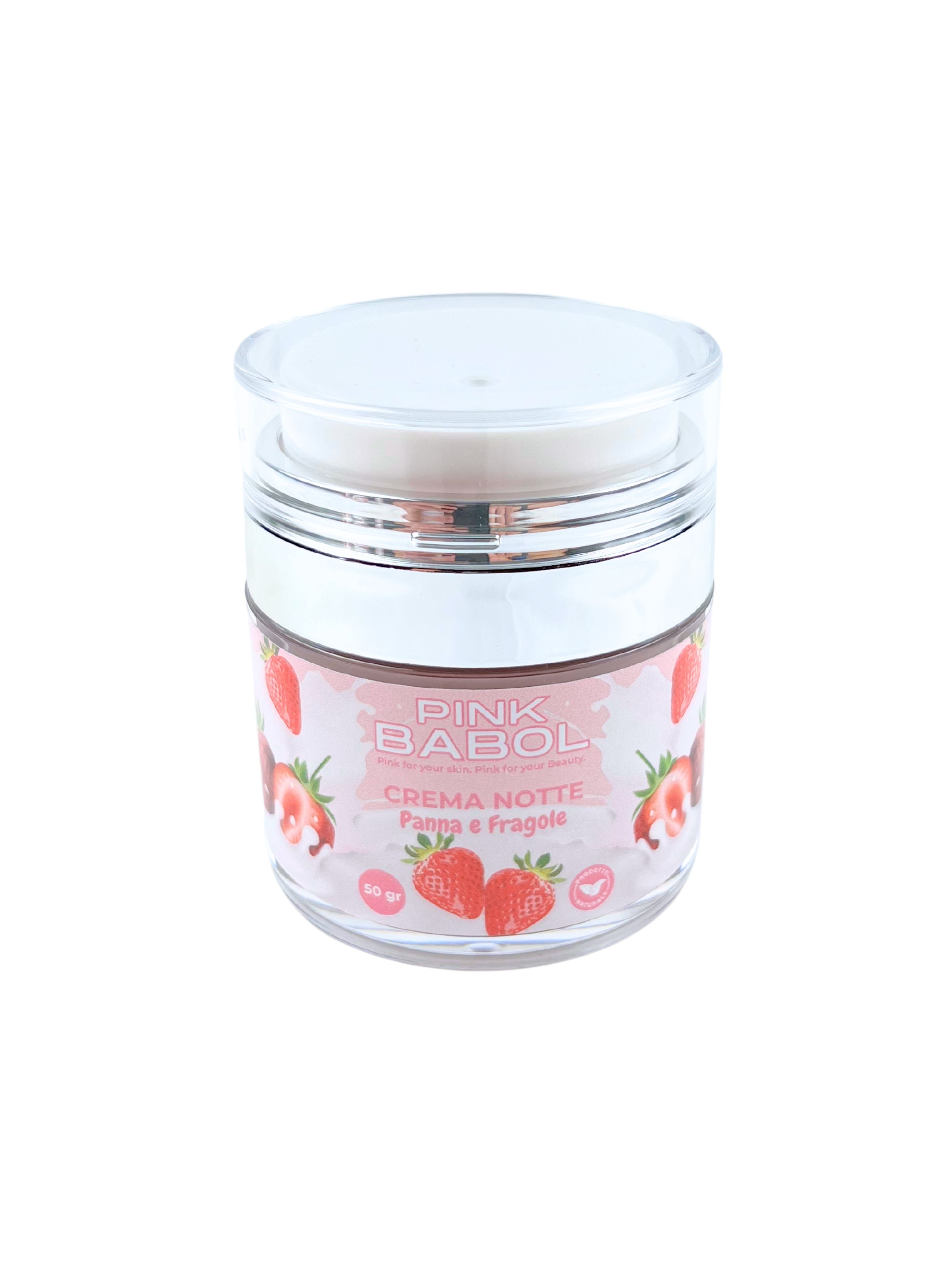 Crema viso notte con Acido ialuronico, Burro di Karitè, vitamina A, vitamina E, Olio di Rosa Selvatica-Pink Babol