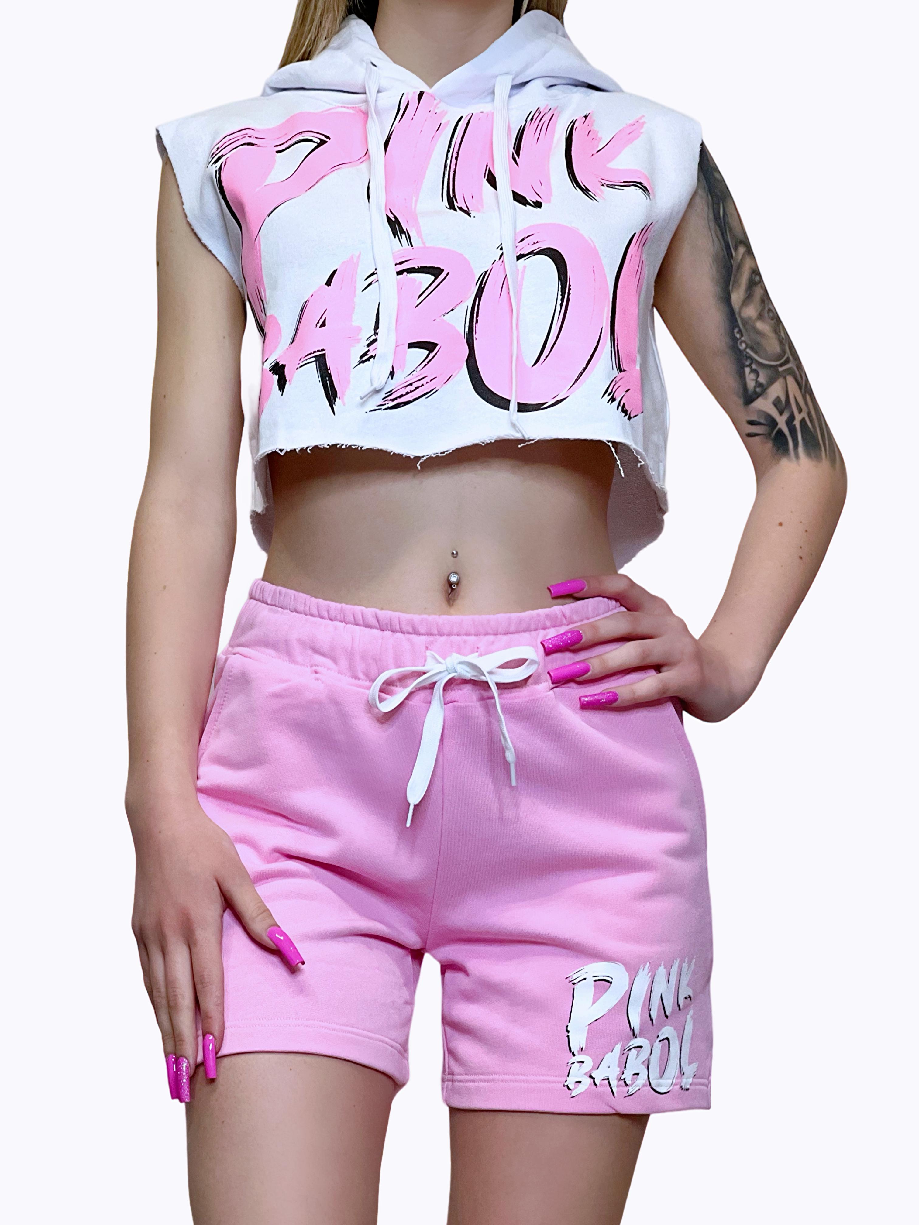 Felpa Crop Smanicata con Cappuccio Pink Babol Paint-Pink Babol