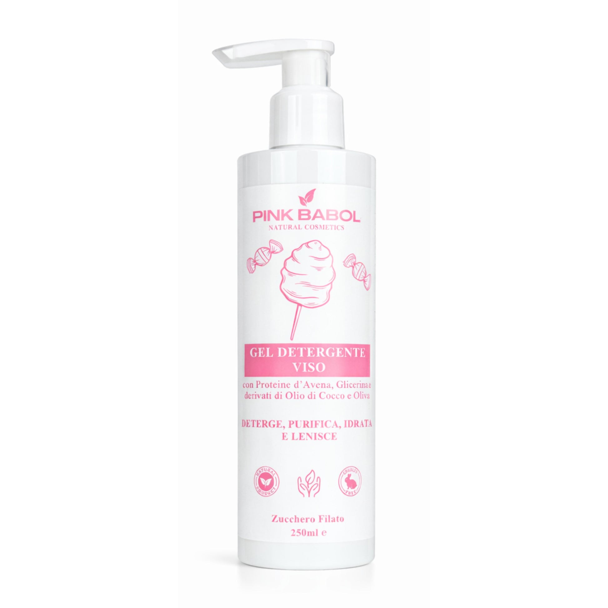 Gel Detergente Viso con Proteine d’Avena, Glicerina e derivati di Olio di Cocco e Oliva – Deterge, Purifica, Idrata e Lenisce-Pink Babol